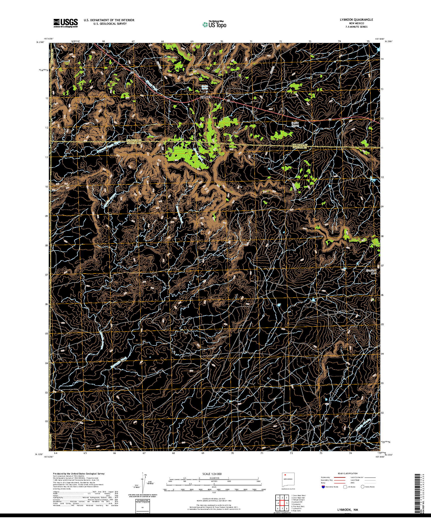 USGS US TOPO 7.5-MINUTE MAP FOR LYBROOK, NM 2020