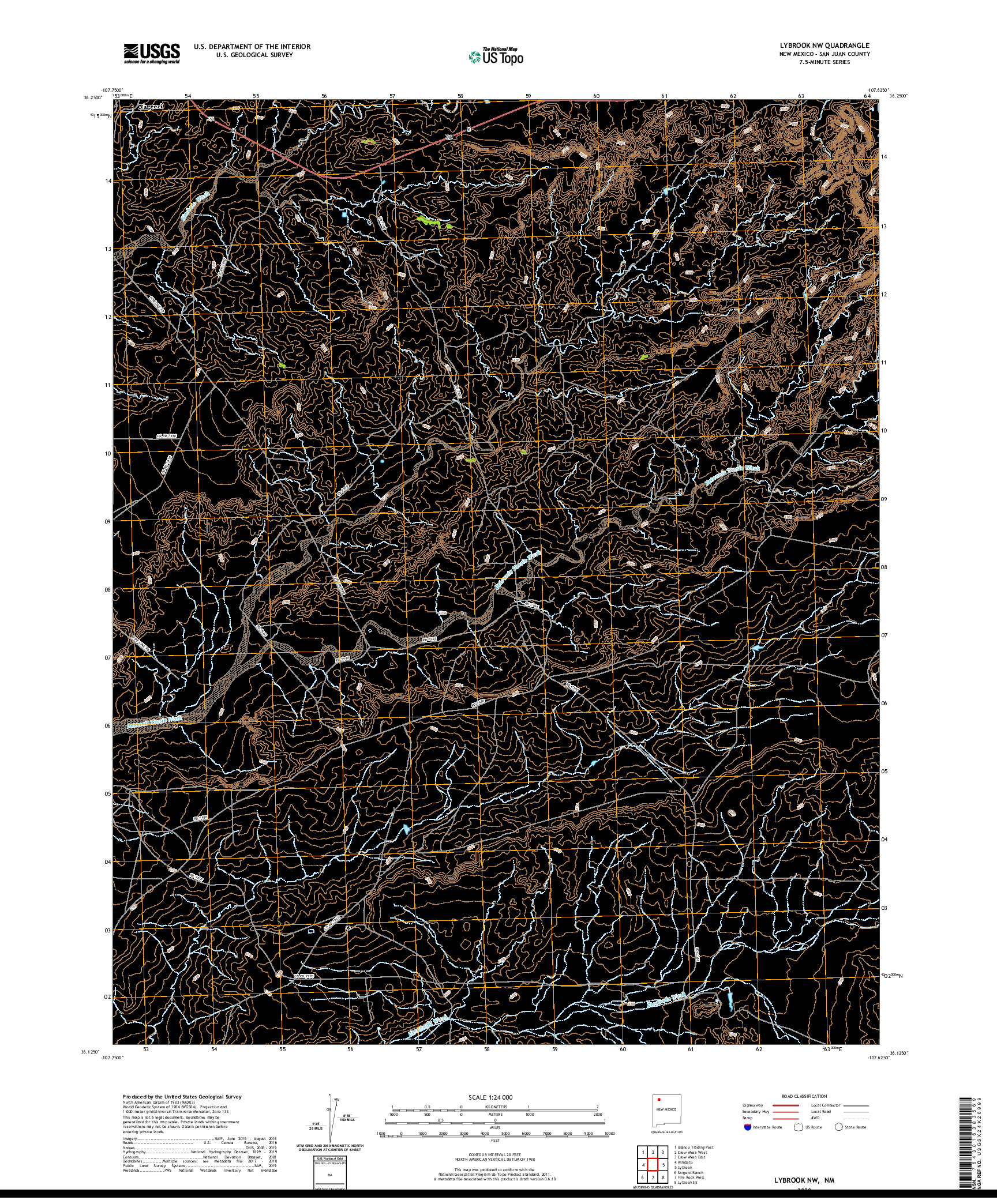 USGS US TOPO 7.5-MINUTE MAP FOR LYBROOK NW, NM 2020