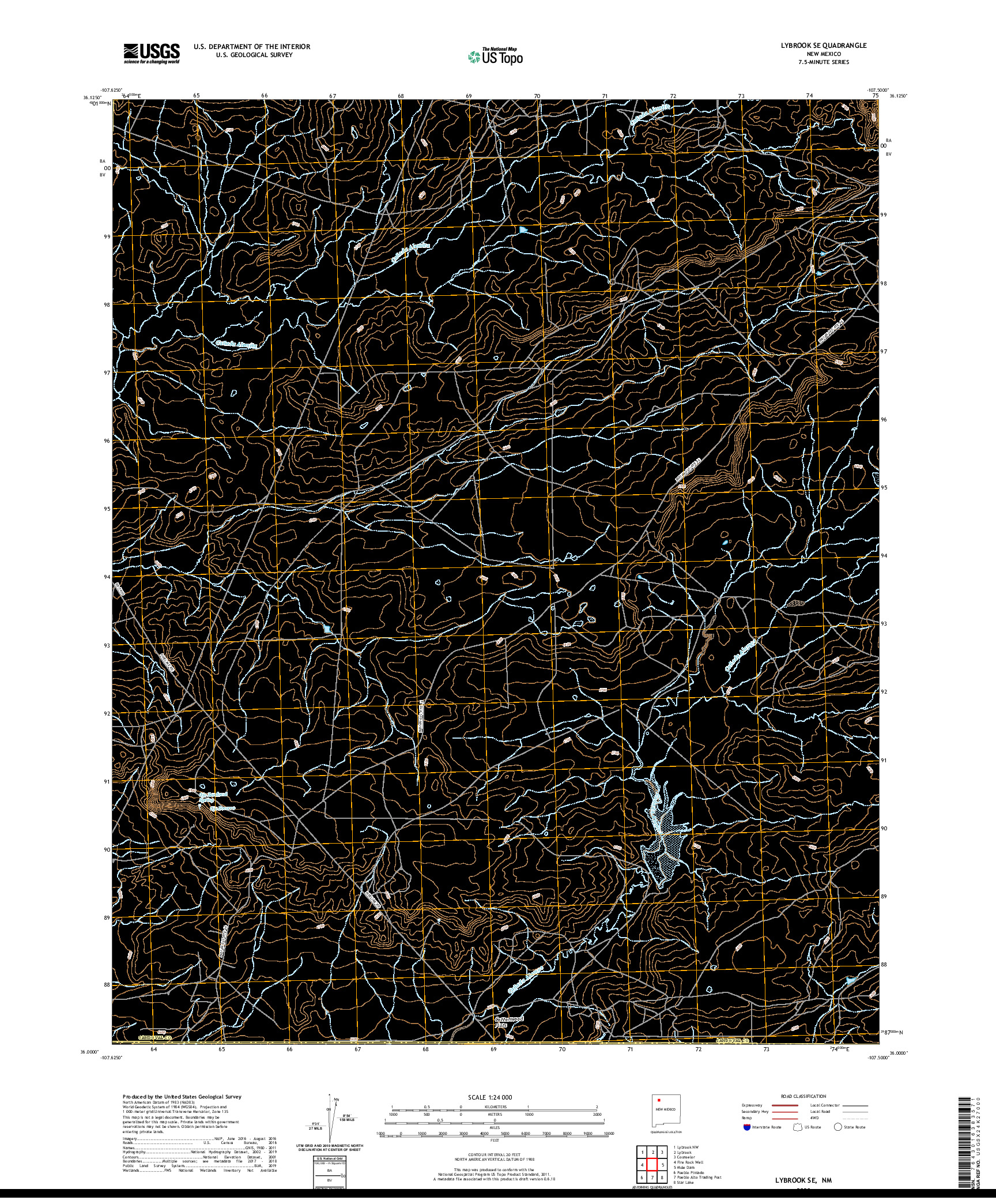 USGS US TOPO 7.5-MINUTE MAP FOR LYBROOK SE, NM 2020