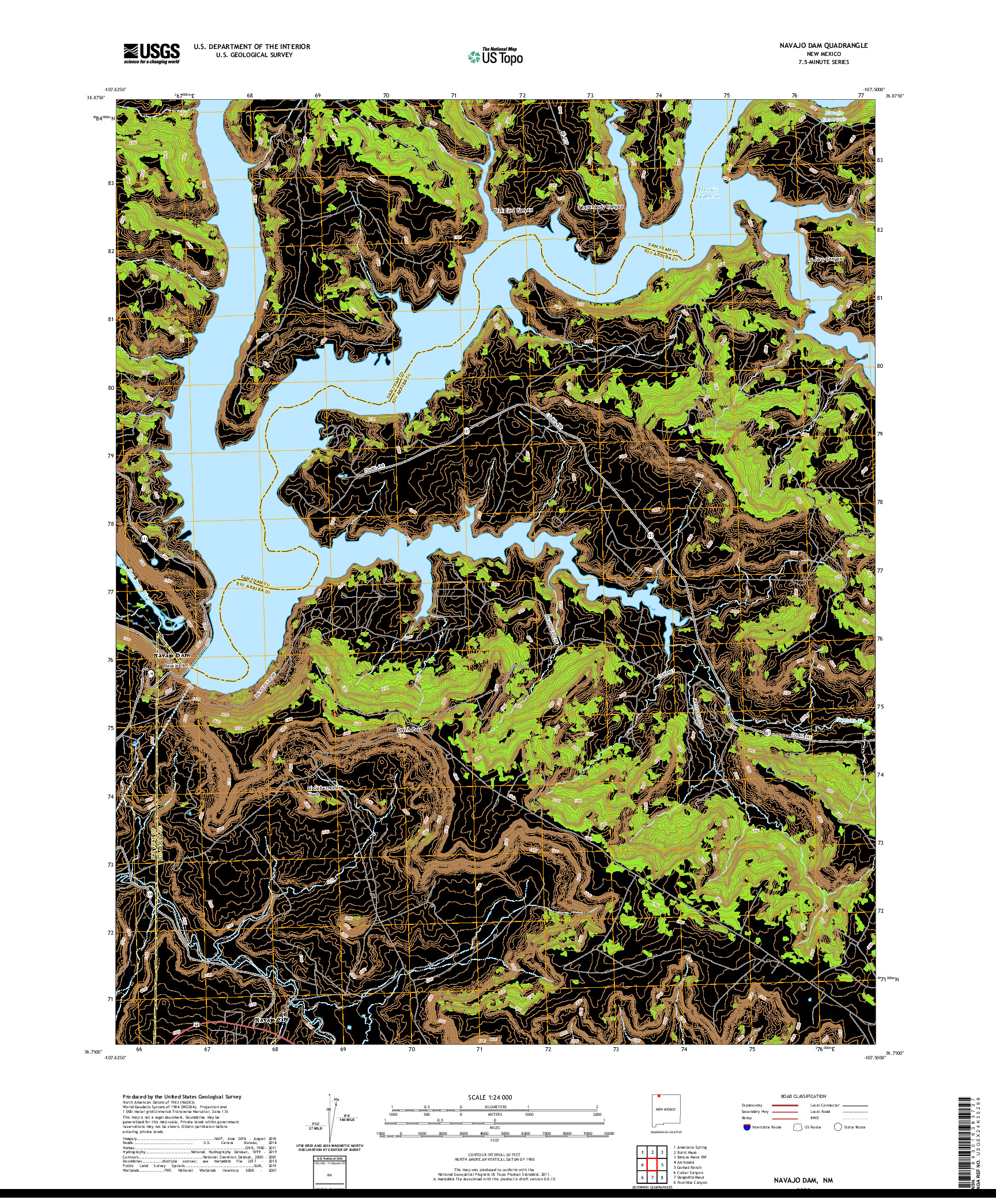 USGS US TOPO 7.5-MINUTE MAP FOR NAVAJO DAM, NM 2020