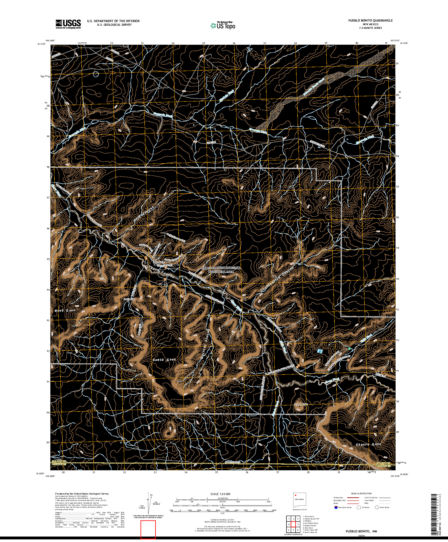 USGS US TOPO 7.5-MINUTE MAP FOR PUEBLO BONITO, NM 2020