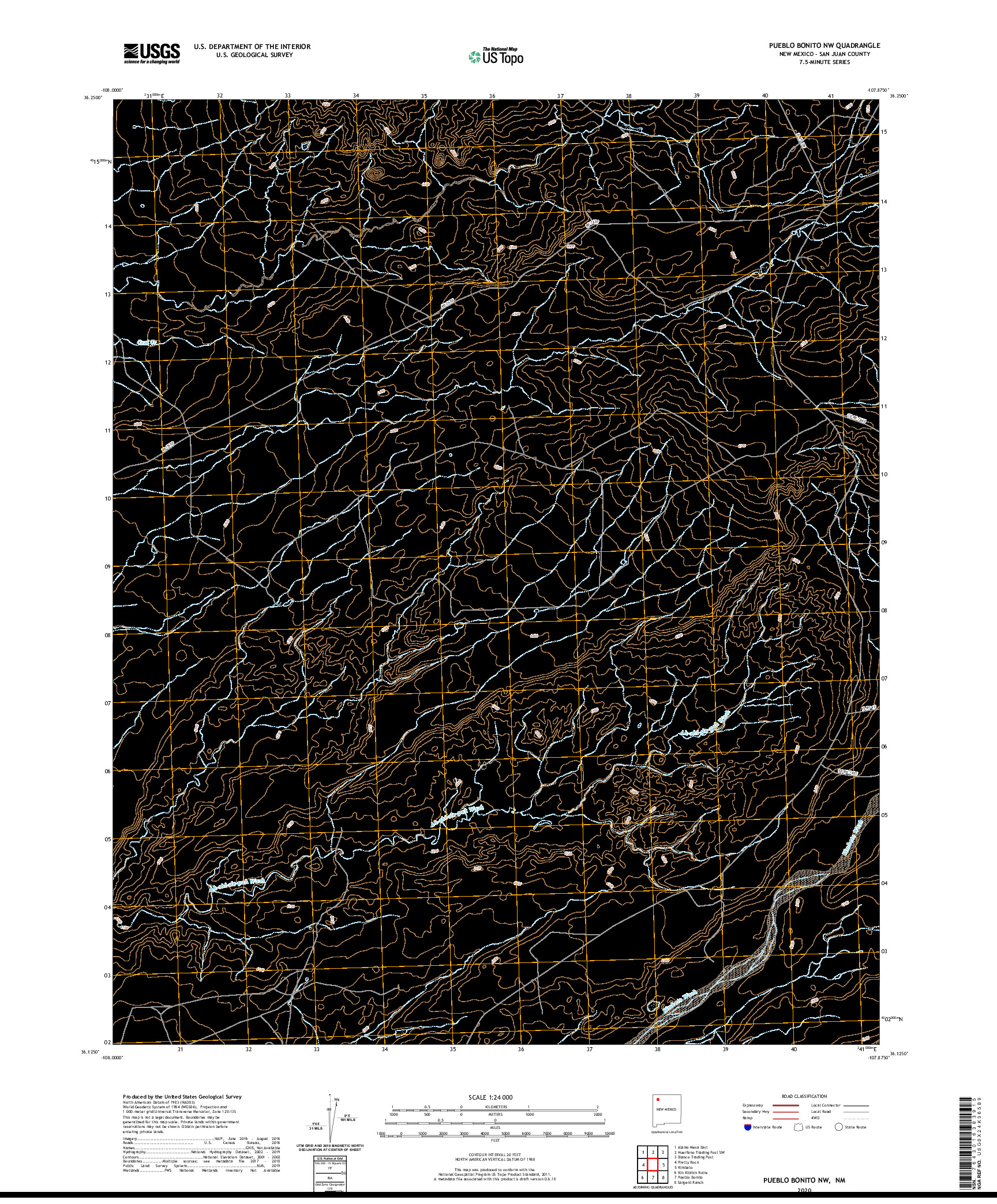 USGS US TOPO 7.5-MINUTE MAP FOR PUEBLO BONITO NW, NM 2020