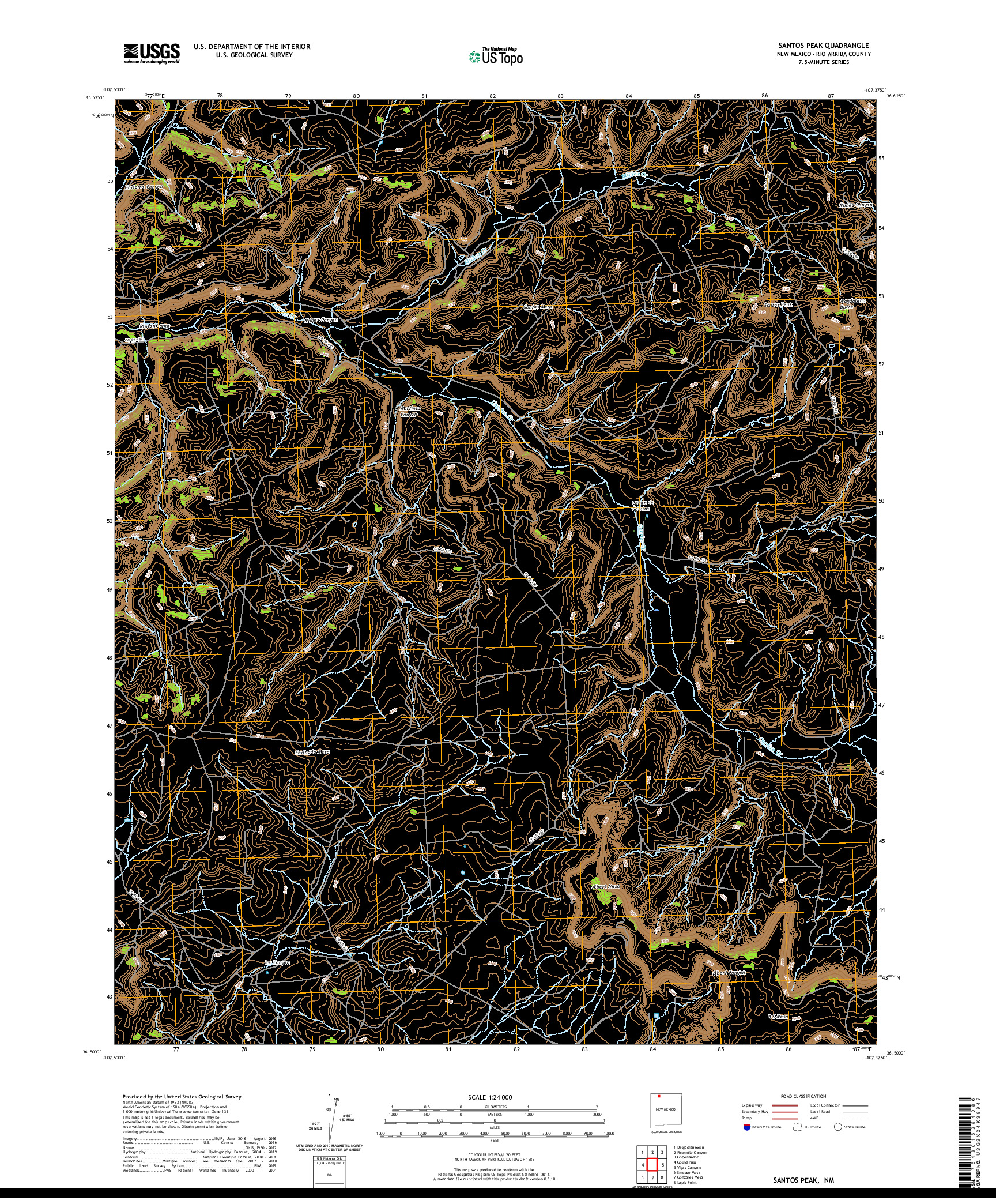 USGS US TOPO 7.5-MINUTE MAP FOR SANTOS PEAK, NM 2020