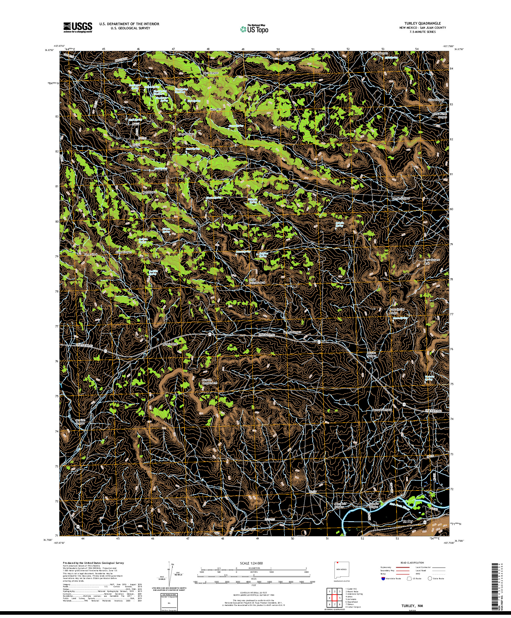 USGS US TOPO 7.5-MINUTE MAP FOR TURLEY, NM 2020