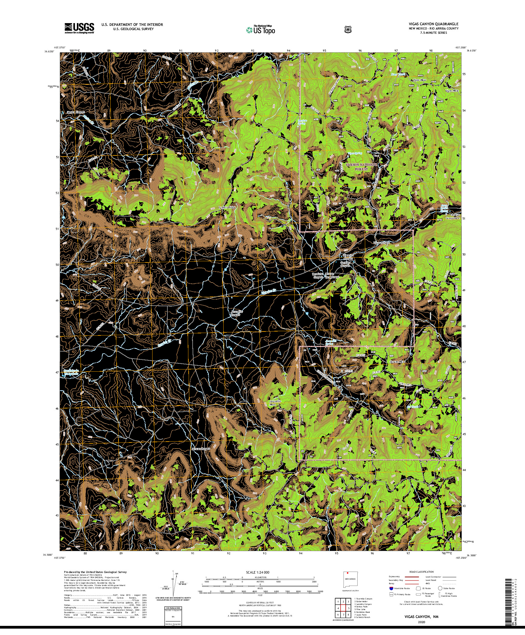 USGS US TOPO 7.5-MINUTE MAP FOR VIGAS CANYON, NM 2020