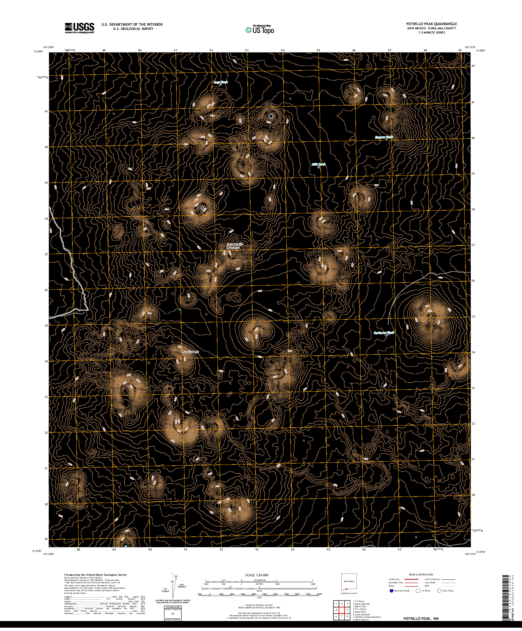 USGS US TOPO 7.5-MINUTE MAP FOR POTRILLO PEAK, NM 2020