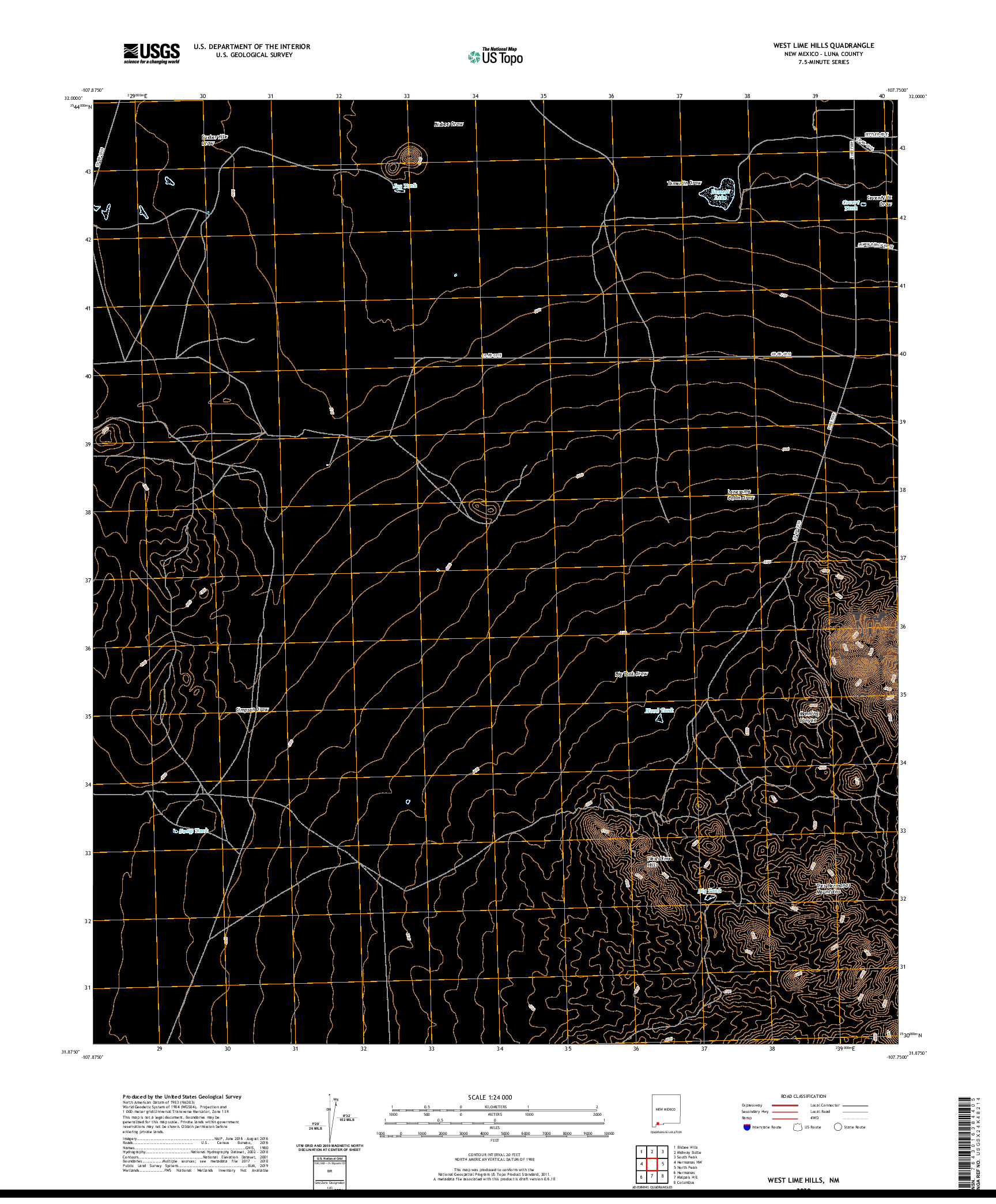 USGS US TOPO 7.5-MINUTE MAP FOR WEST LIME HILLS, NM 2020