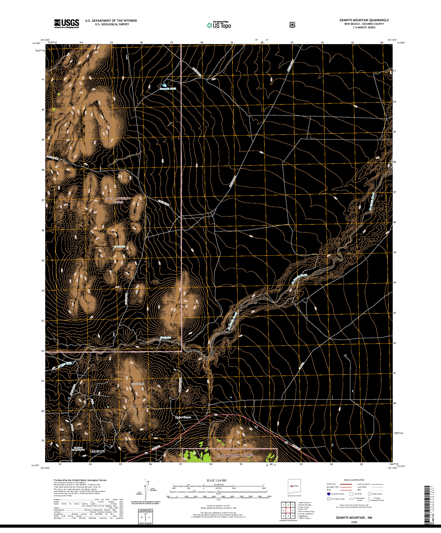 USGS US TOPO 7.5-MINUTE MAP FOR GRANITE MOUNTAIN, NM 2020