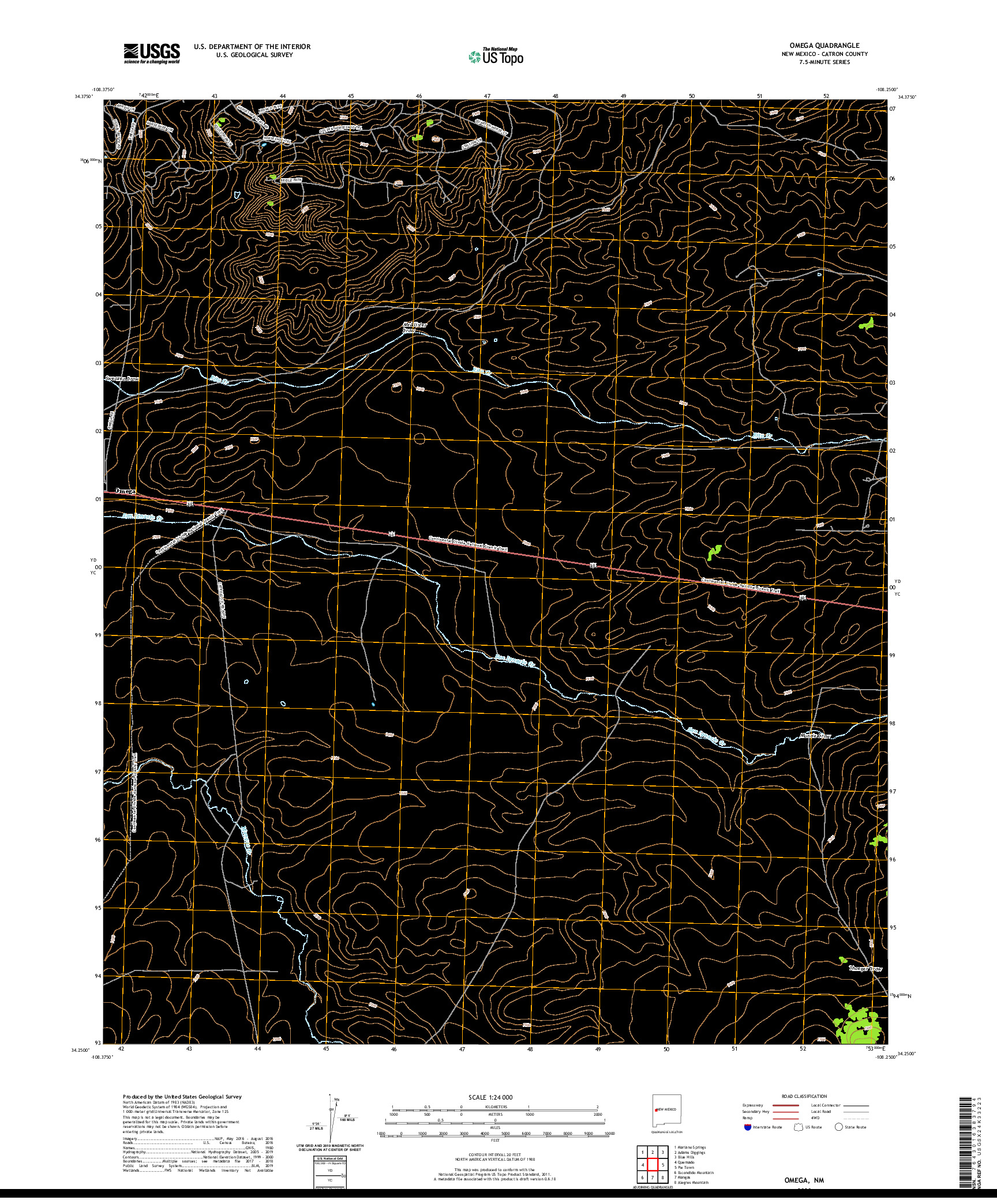 USGS US TOPO 7.5-MINUTE MAP FOR OMEGA, NM 2020