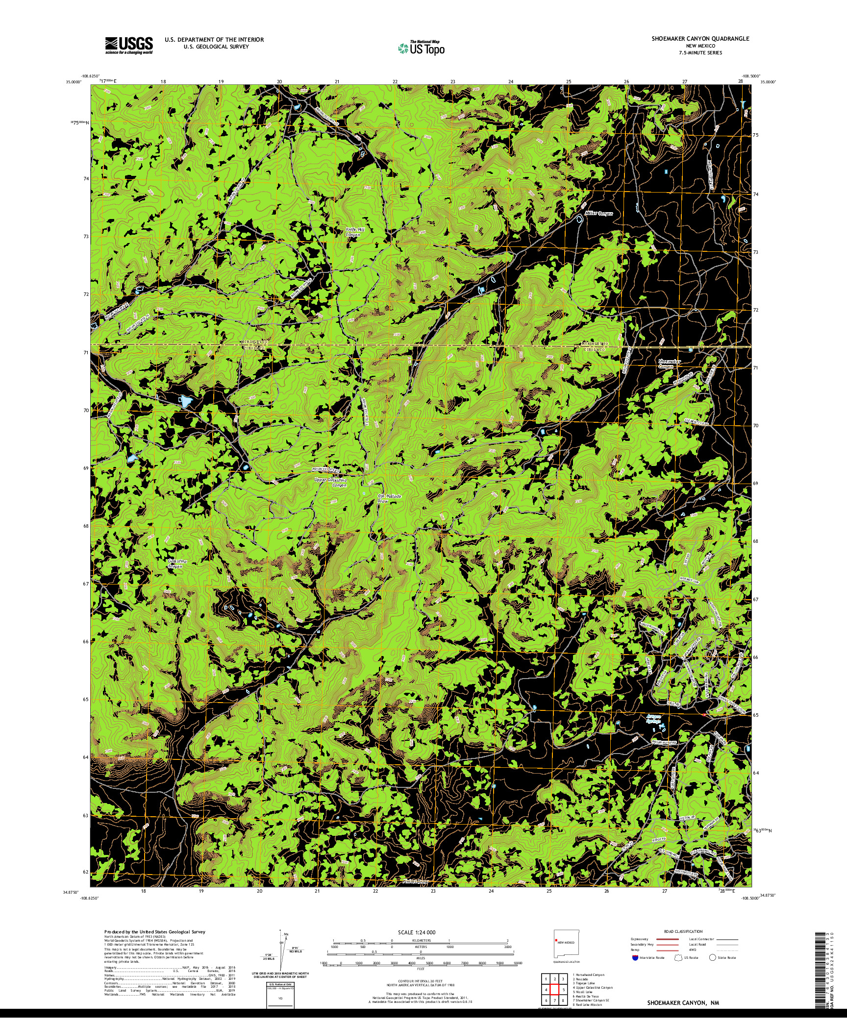 USGS US TOPO 7.5-MINUTE MAP FOR SHOEMAKER CANYON, NM 2020