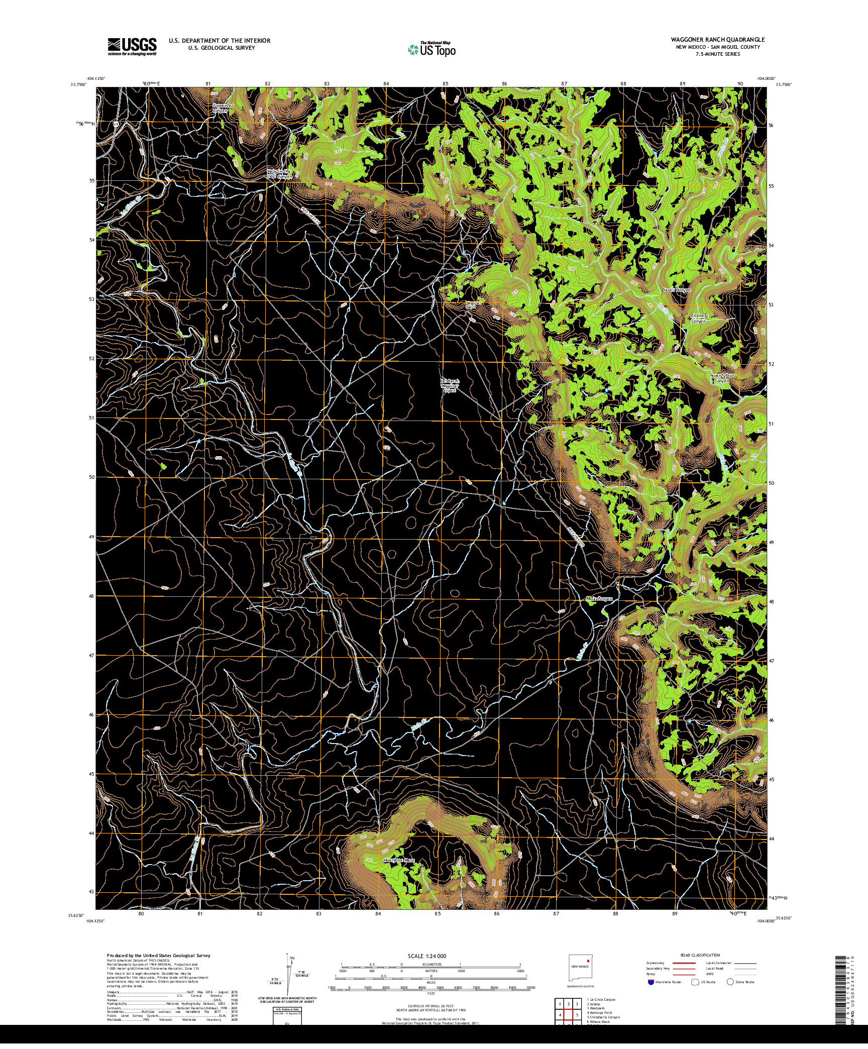 USGS US TOPO 7.5-MINUTE MAP FOR WAGGONER RANCH, NM 2020