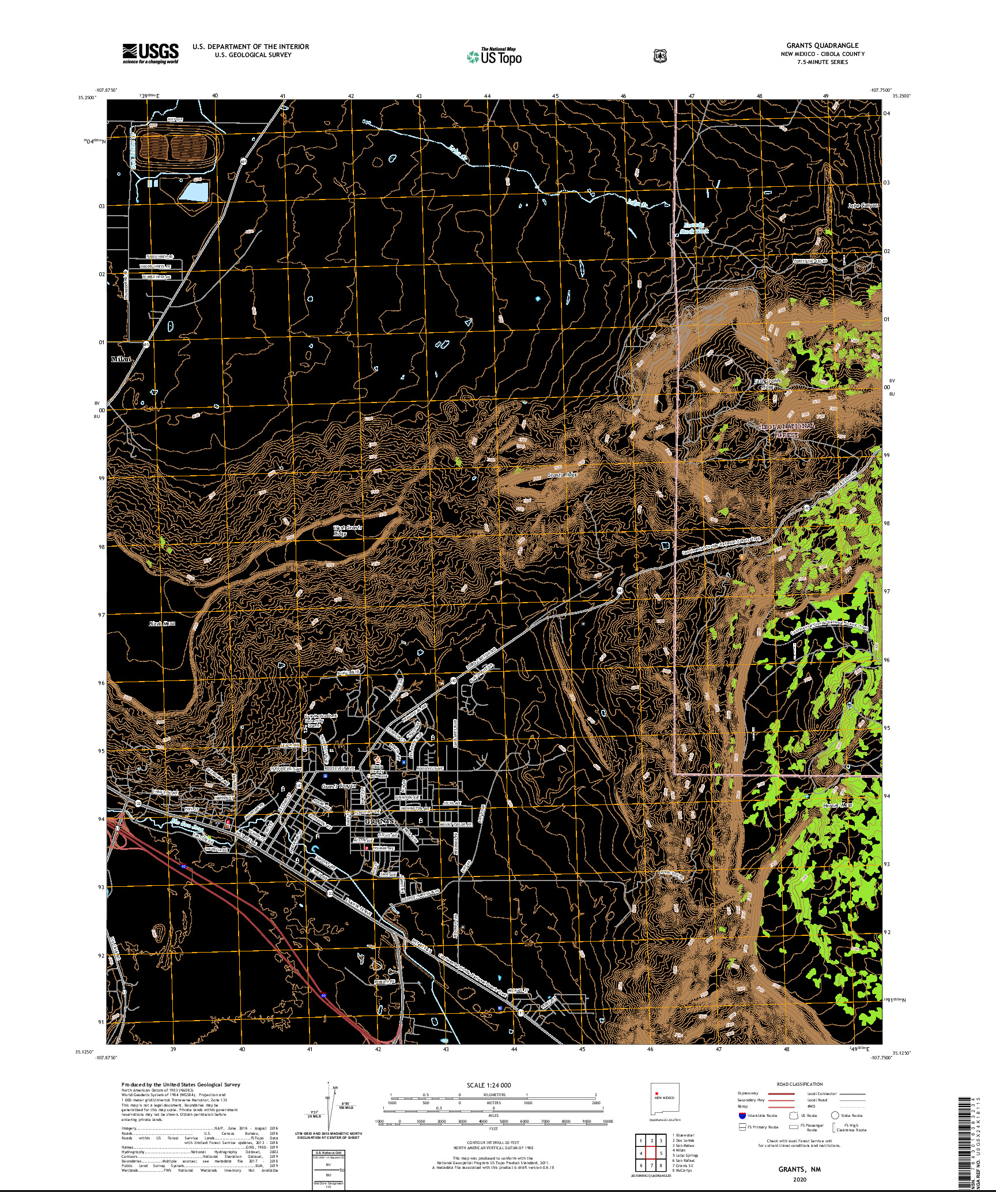 USGS US TOPO 7.5-MINUTE MAP FOR GRANTS, NM 2020