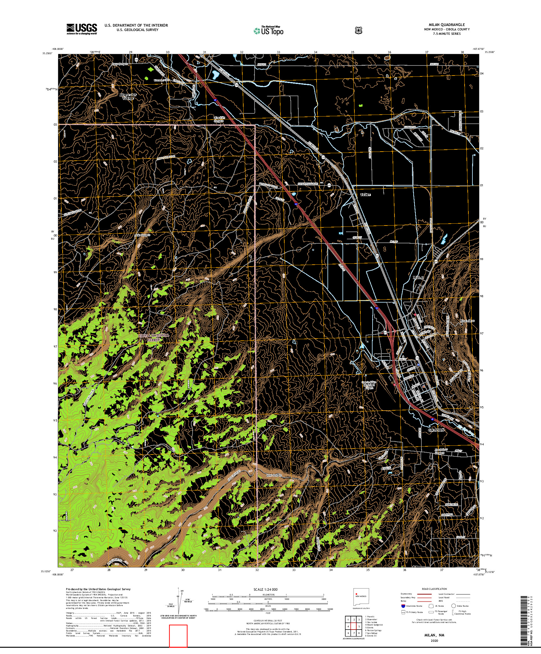 USGS US TOPO 7.5-MINUTE MAP FOR MILAN, NM 2020