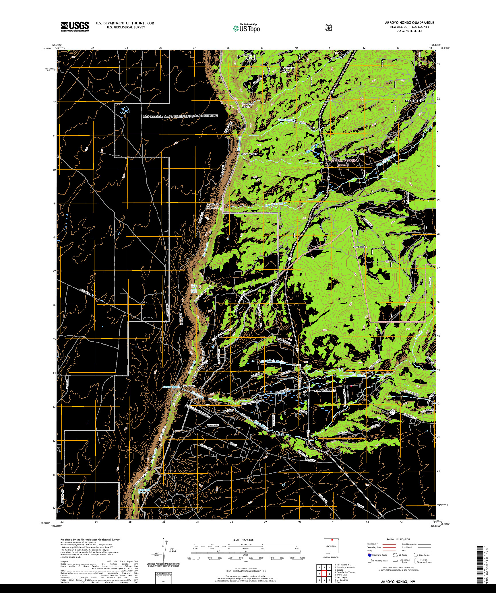 USGS US TOPO 7.5-MINUTE MAP FOR ARROYO HONDO, NM 2020