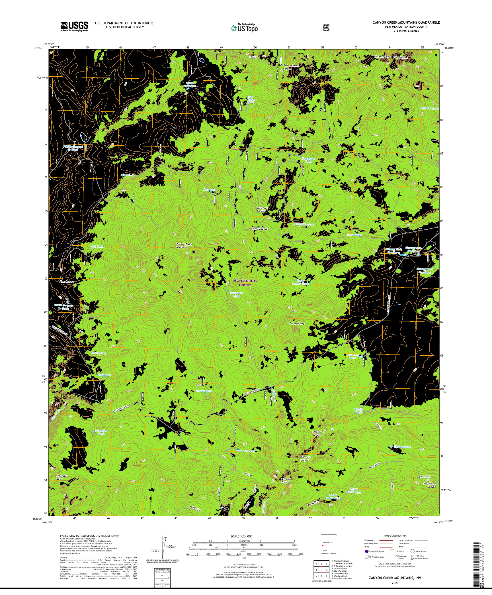 USGS US TOPO 7.5-MINUTE MAP FOR CANYON CREEK MOUNTAINS, NM 2020