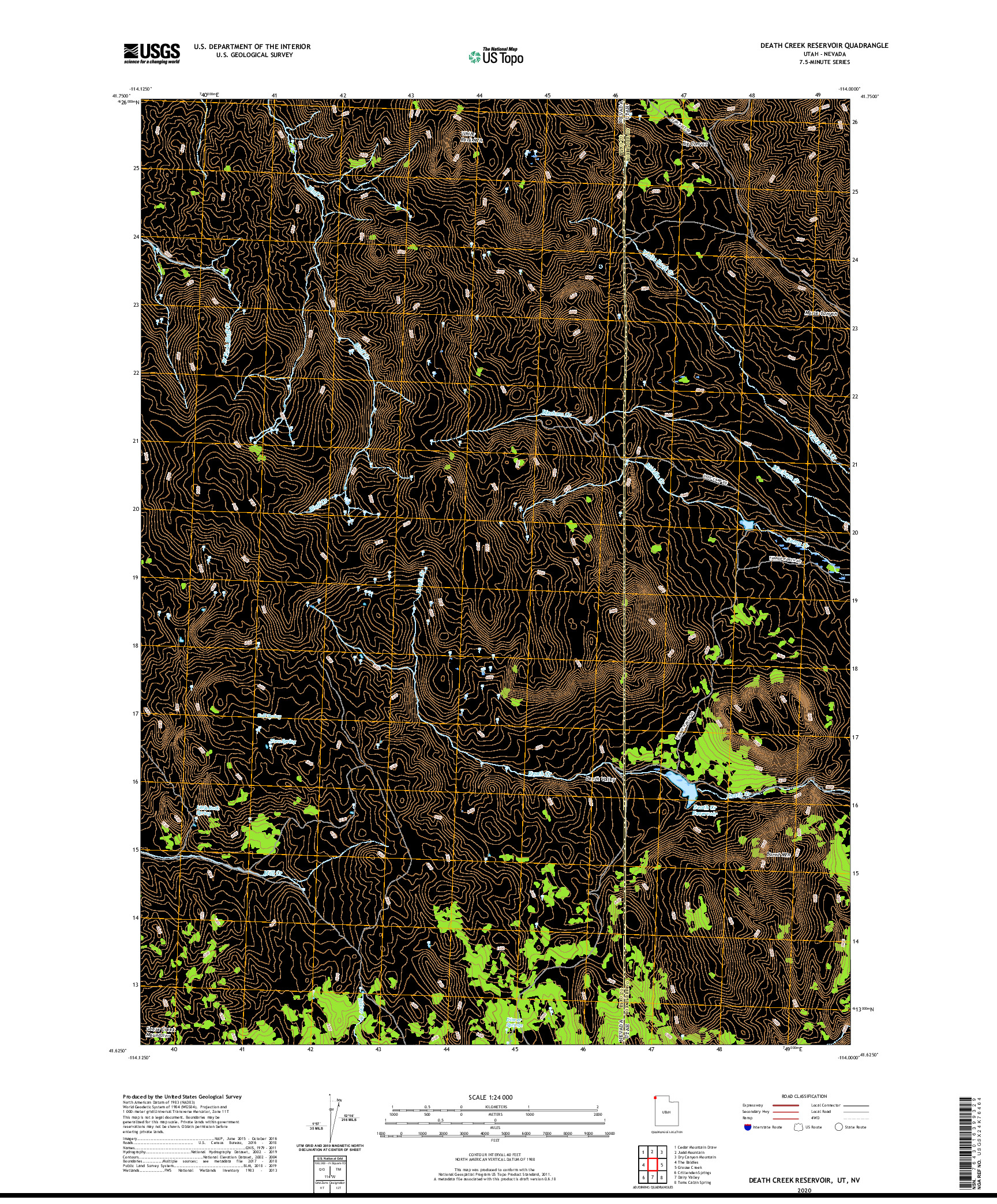 USGS US TOPO 7.5-MINUTE MAP FOR DEATH CREEK RESERVOIR, UT,NV 2020
