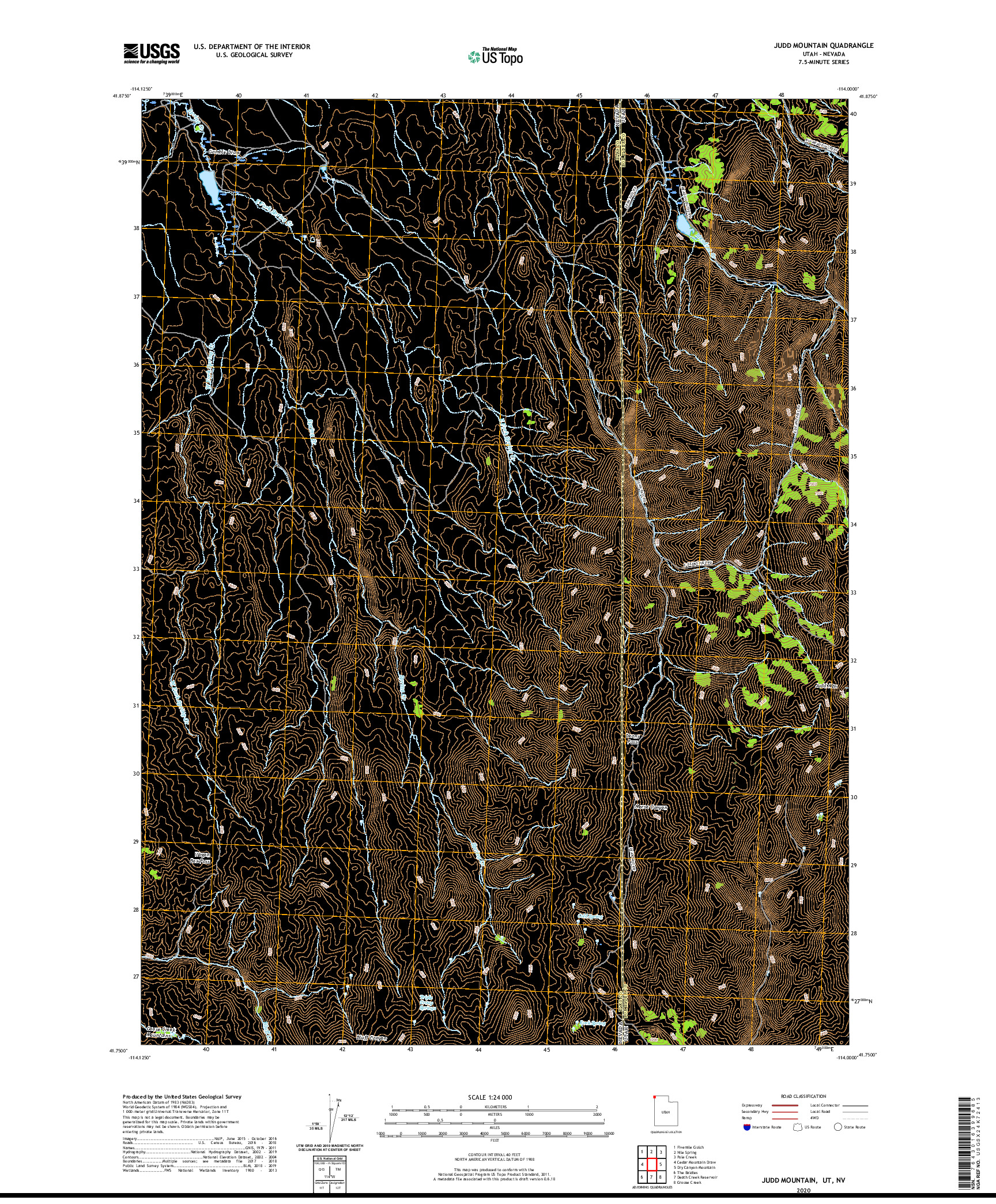 USGS US TOPO 7.5-MINUTE MAP FOR JUDD MOUNTAIN, UT,NV 2020