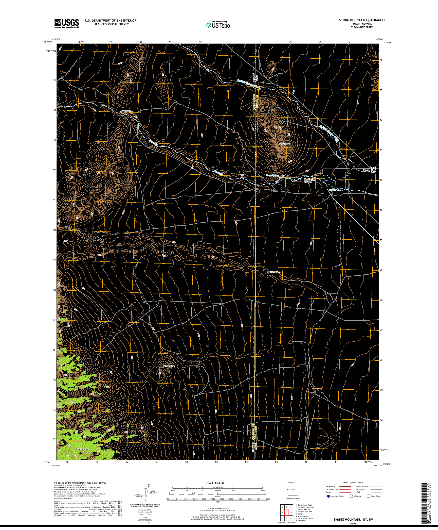 USGS US TOPO 7.5-MINUTE MAP FOR SPRING MOUNTAIN, UT,NV 2020