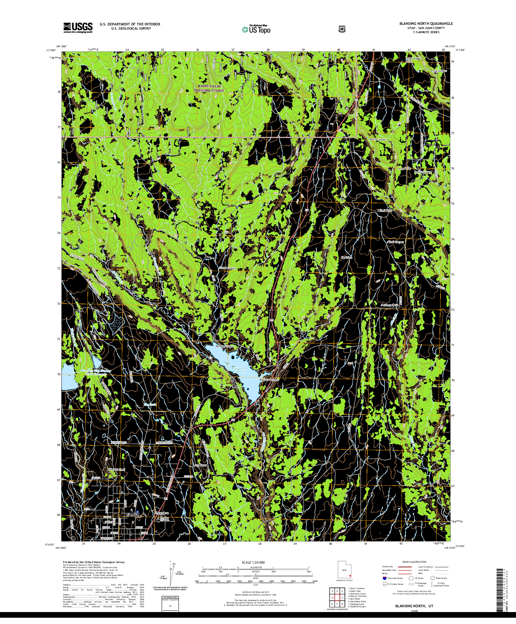 USGS US TOPO 7.5-MINUTE MAP FOR BLANDING NORTH, UT 2020