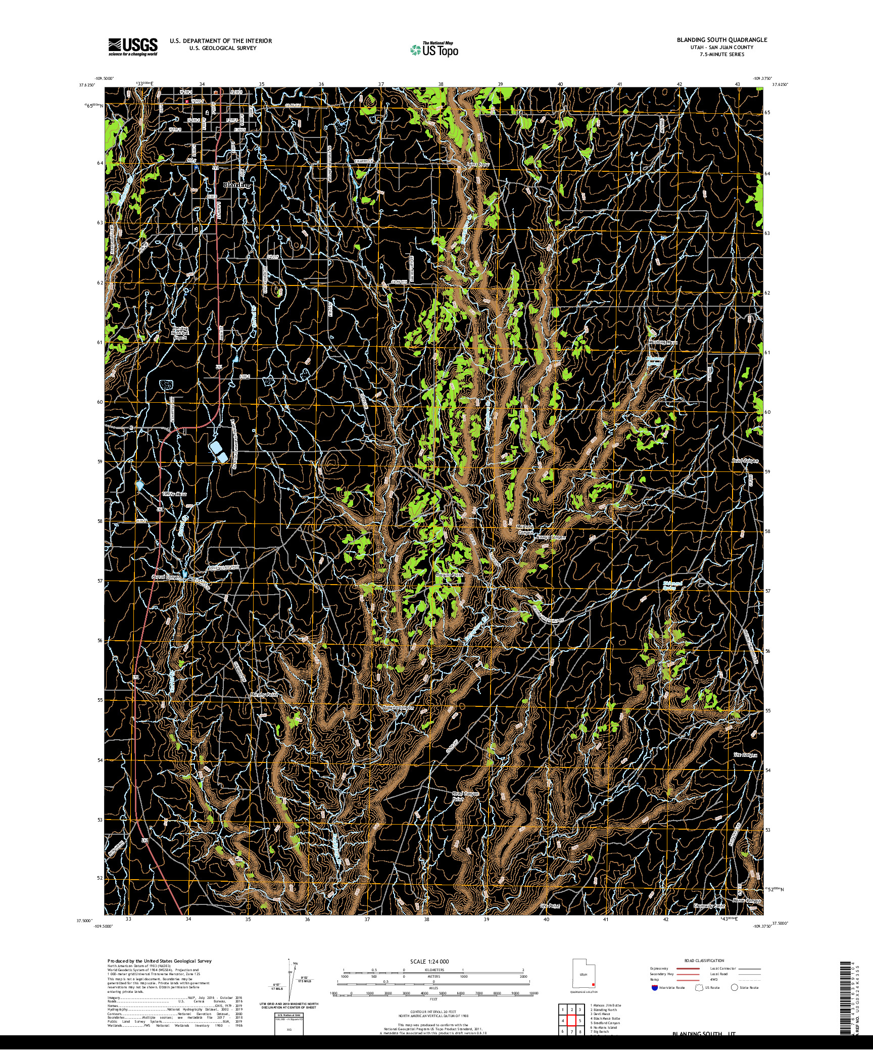 USGS US TOPO 7.5-MINUTE MAP FOR BLANDING SOUTH, UT 2020