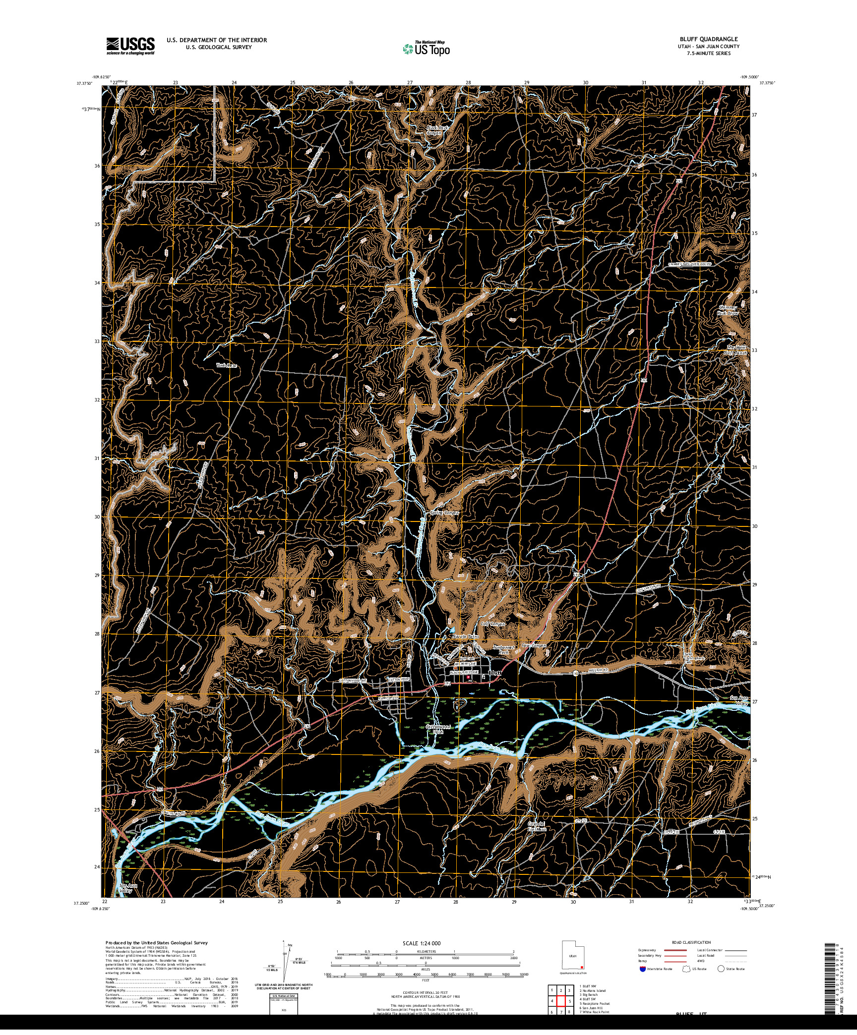 USGS US TOPO 7.5-MINUTE MAP FOR BLUFF, UT 2020