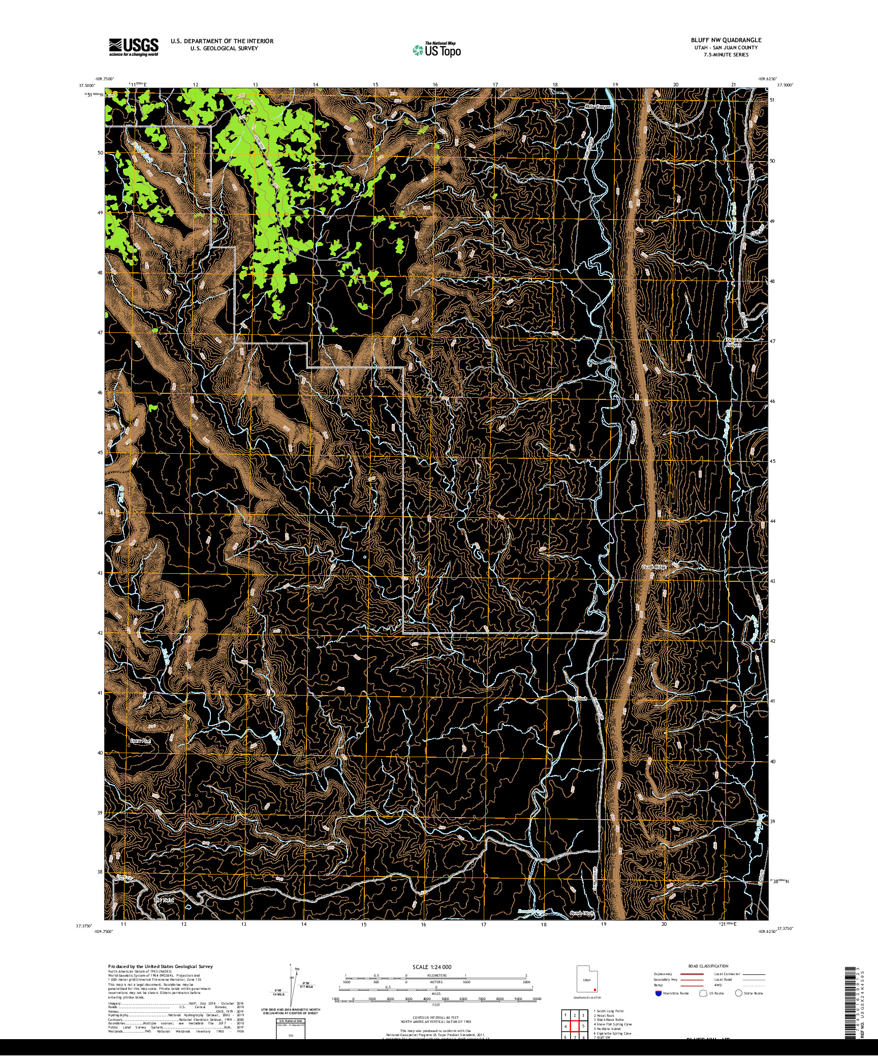 USGS US TOPO 7.5-MINUTE MAP FOR BLUFF NW, UT 2020