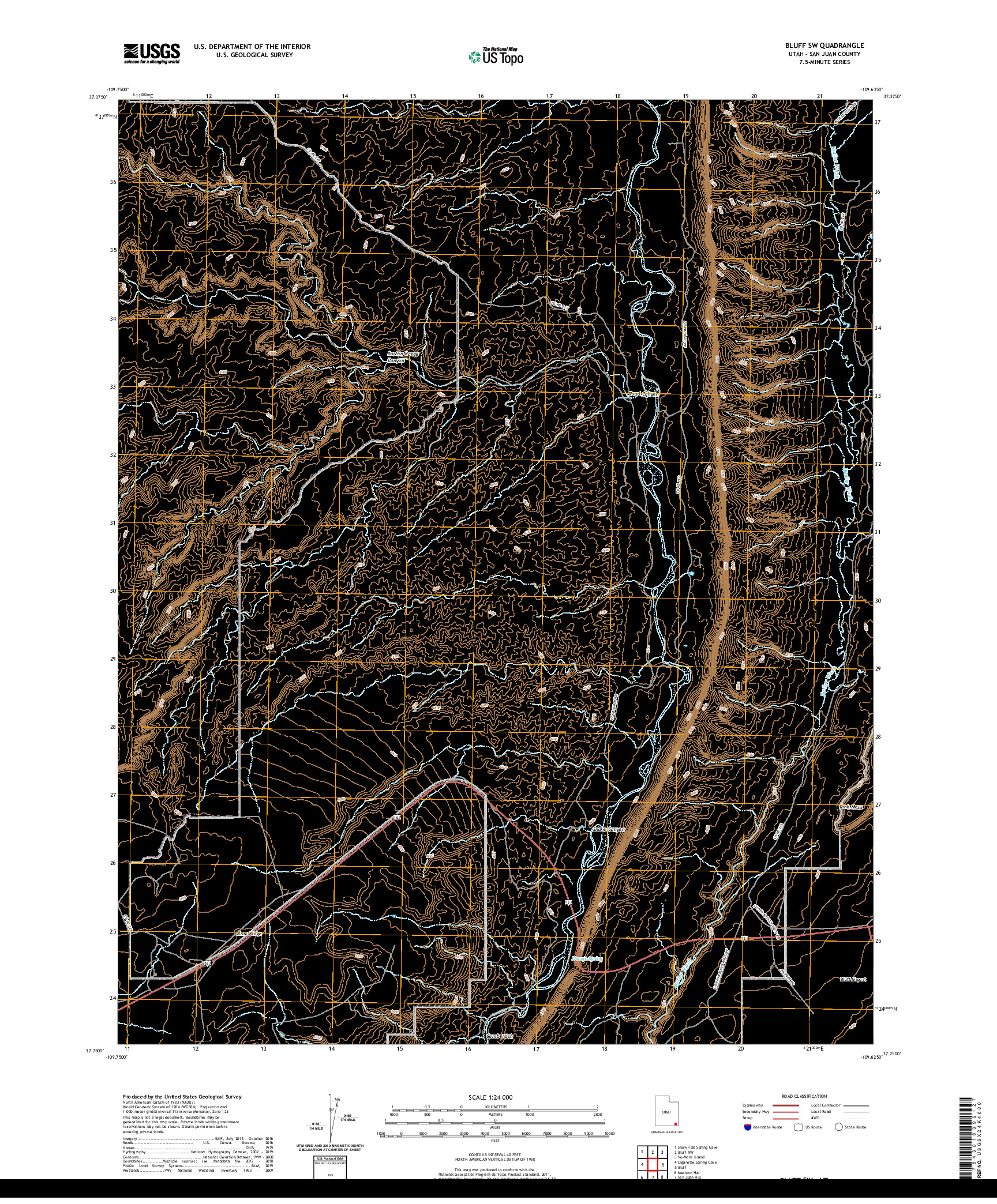 USGS US TOPO 7.5-MINUTE MAP FOR BLUFF SW, UT 2020