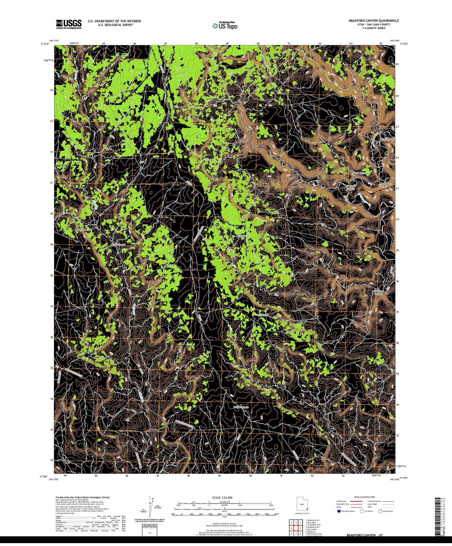 USGS US TOPO 7.5-MINUTE MAP FOR BRADFORD CANYON, UT 2020