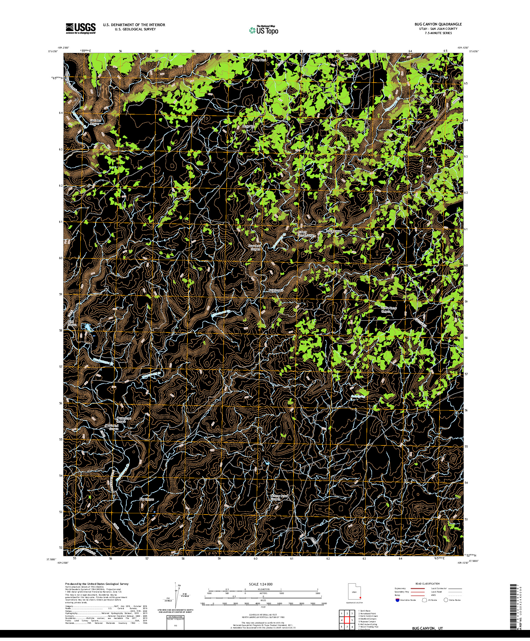 USGS US TOPO 7.5-MINUTE MAP FOR BUG CANYON, UT 2020