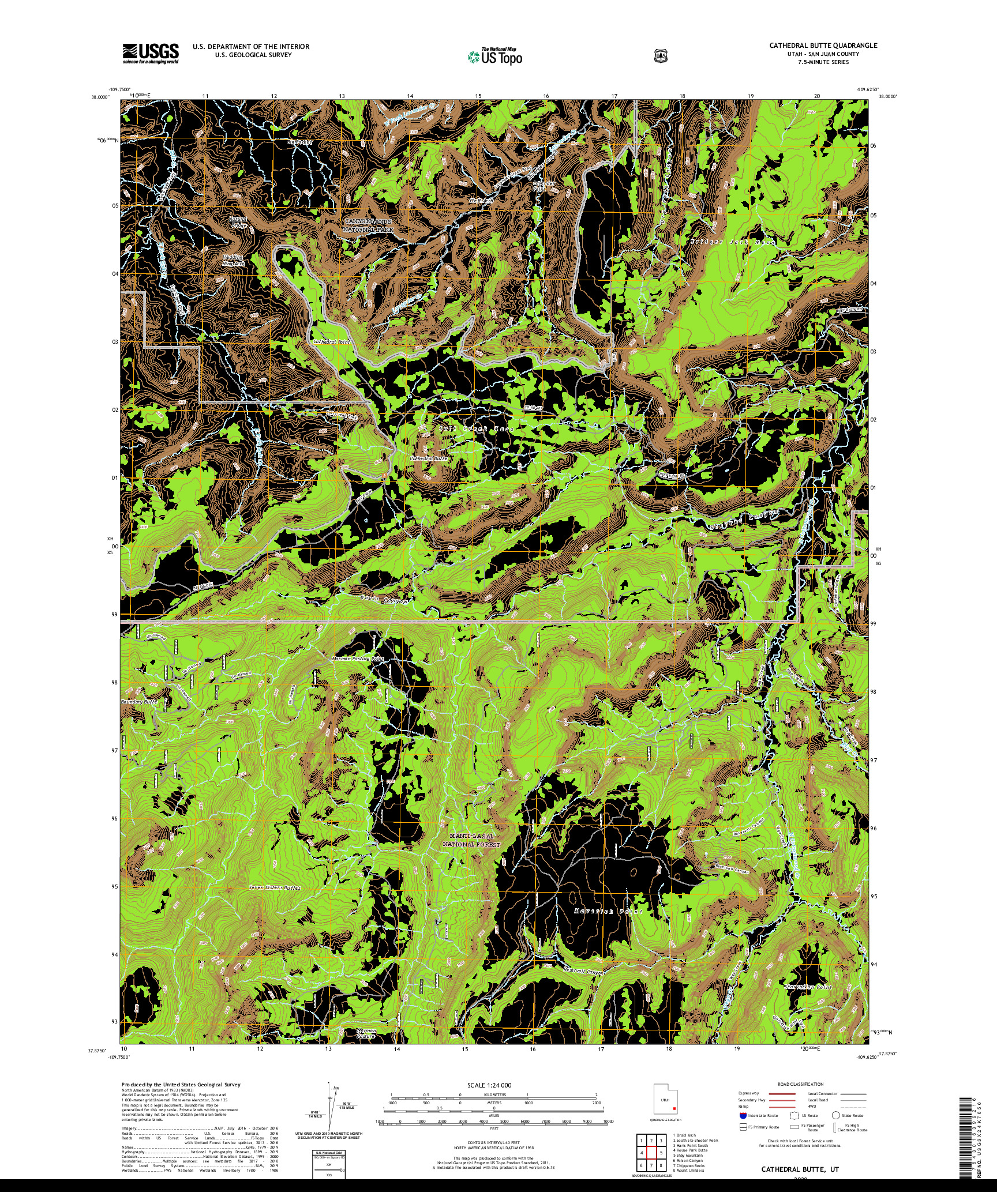 USGS US TOPO 7.5-MINUTE MAP FOR CATHEDRAL BUTTE, UT 2020