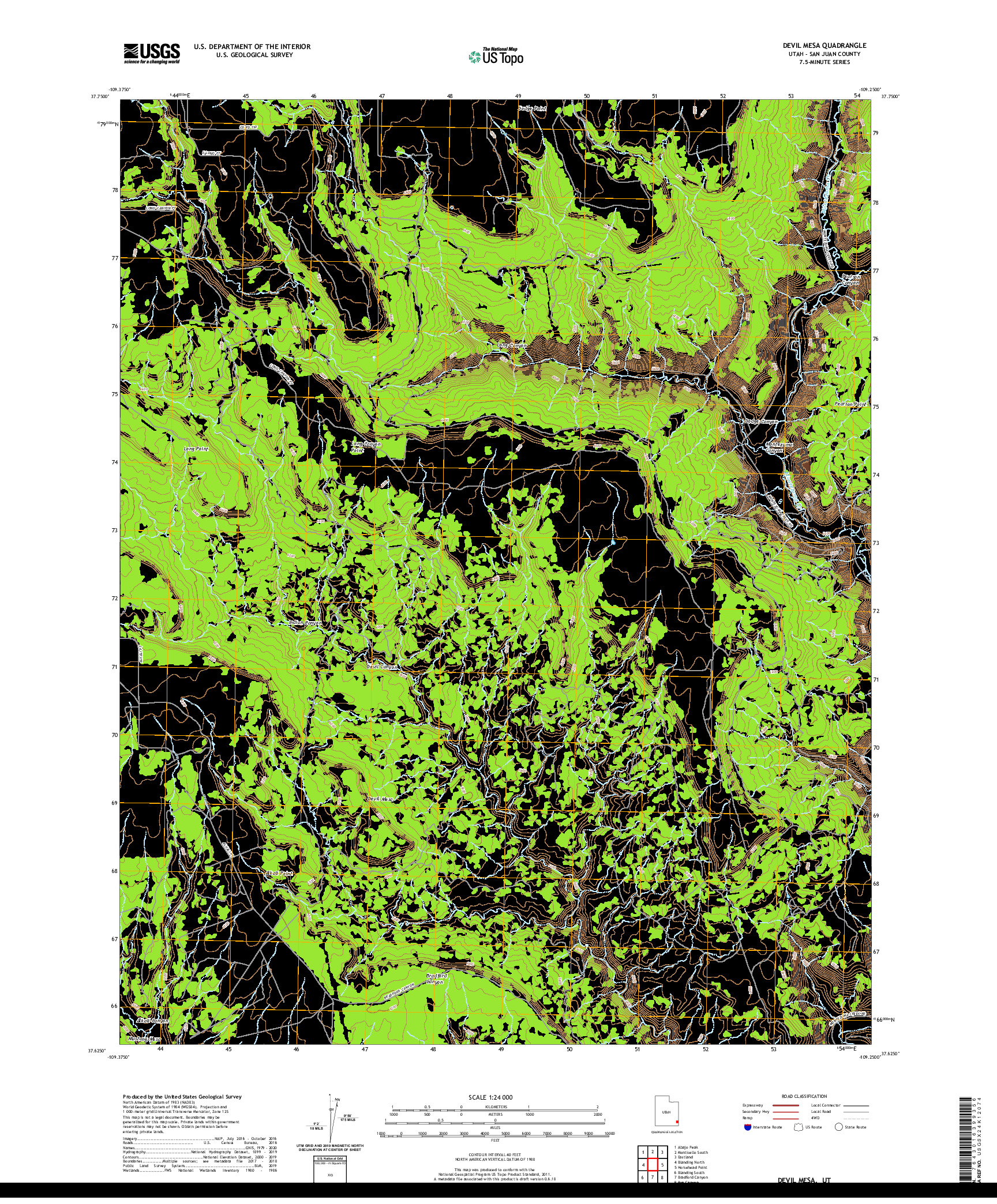 USGS US TOPO 7.5-MINUTE MAP FOR DEVIL MESA, UT 2020