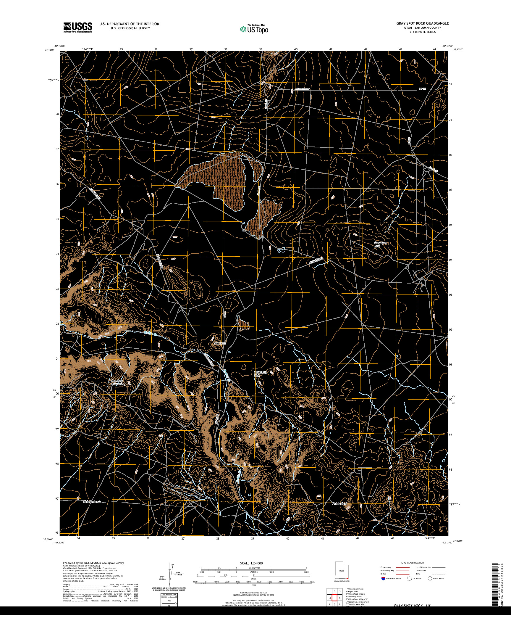 USGS US TOPO 7.5-MINUTE MAP FOR GRAY SPOT ROCK, UT 2020