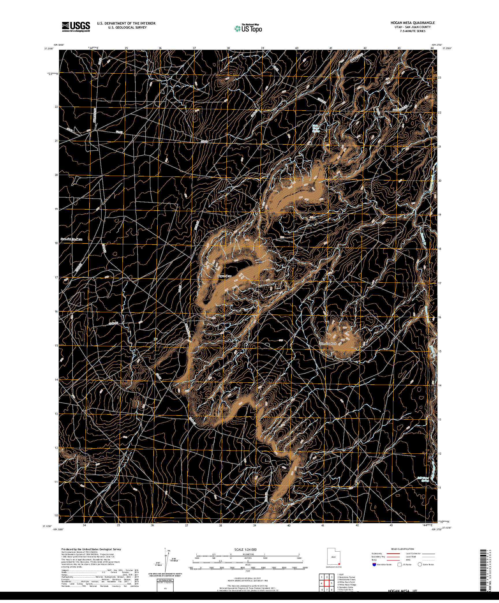 USGS US TOPO 7.5-MINUTE MAP FOR HOGAN MESA, UT 2020