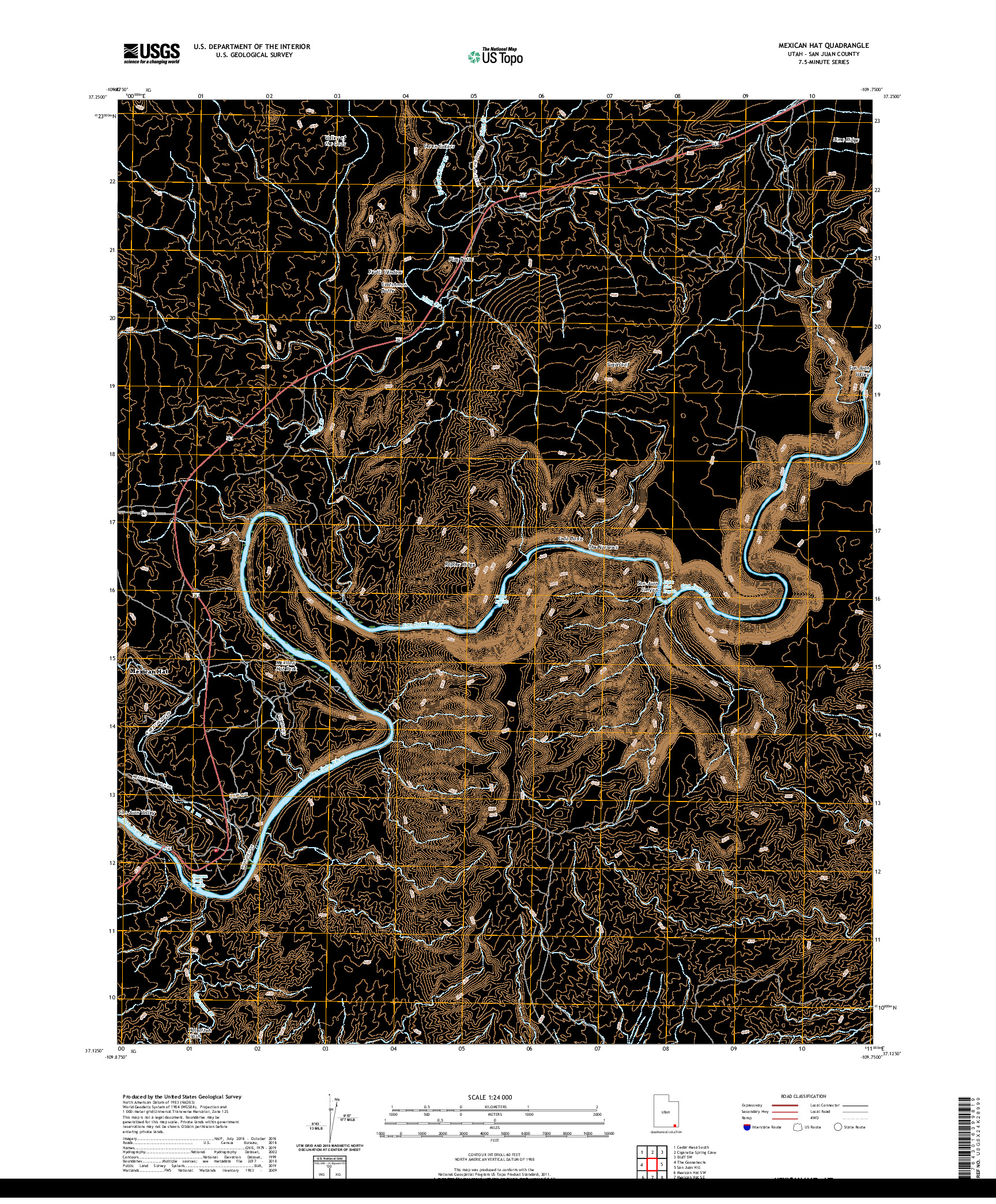 USGS US TOPO 7.5-MINUTE MAP FOR MEXICAN HAT, UT 2020