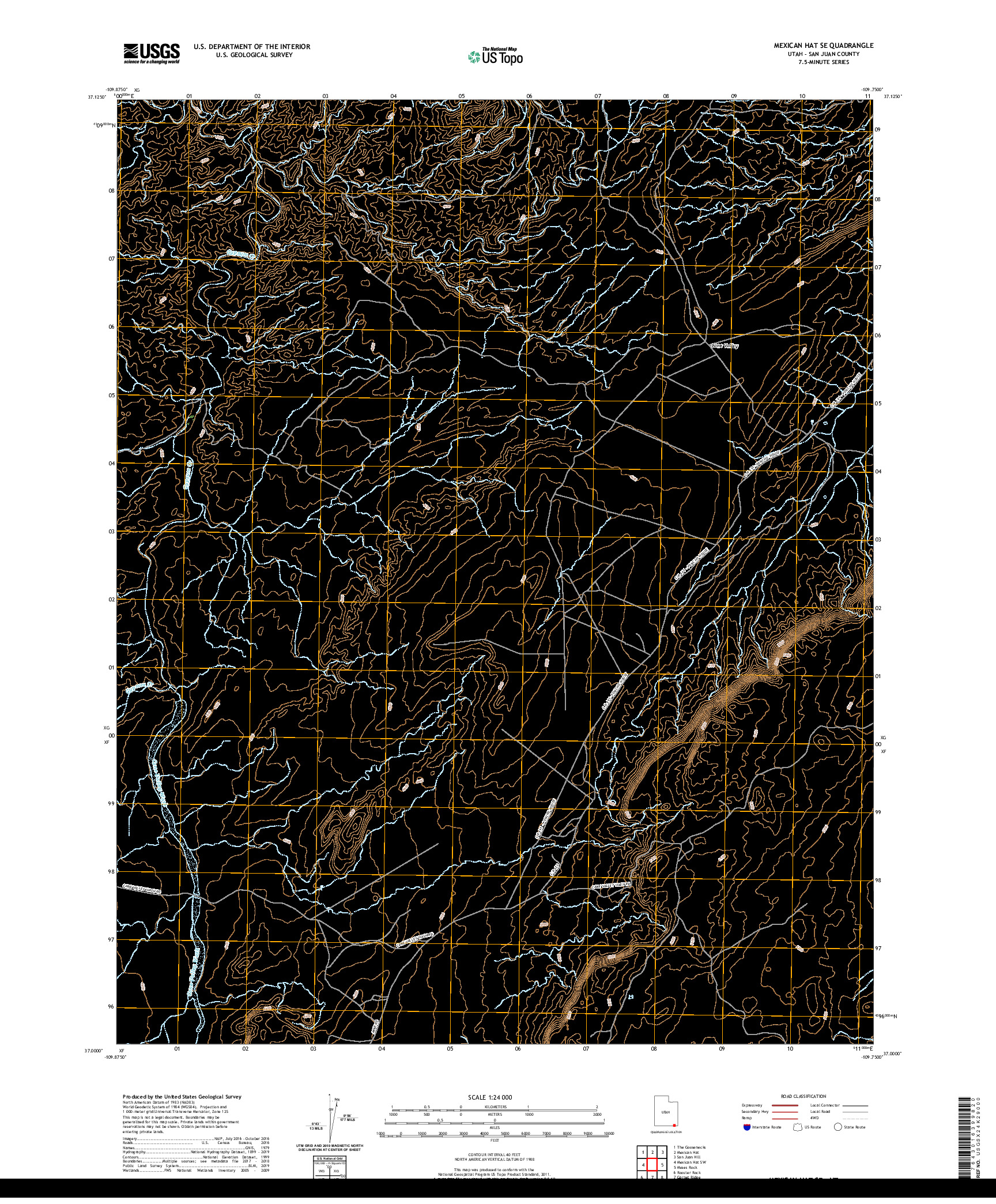 USGS US TOPO 7.5-MINUTE MAP FOR MEXICAN HAT SE, UT 2020