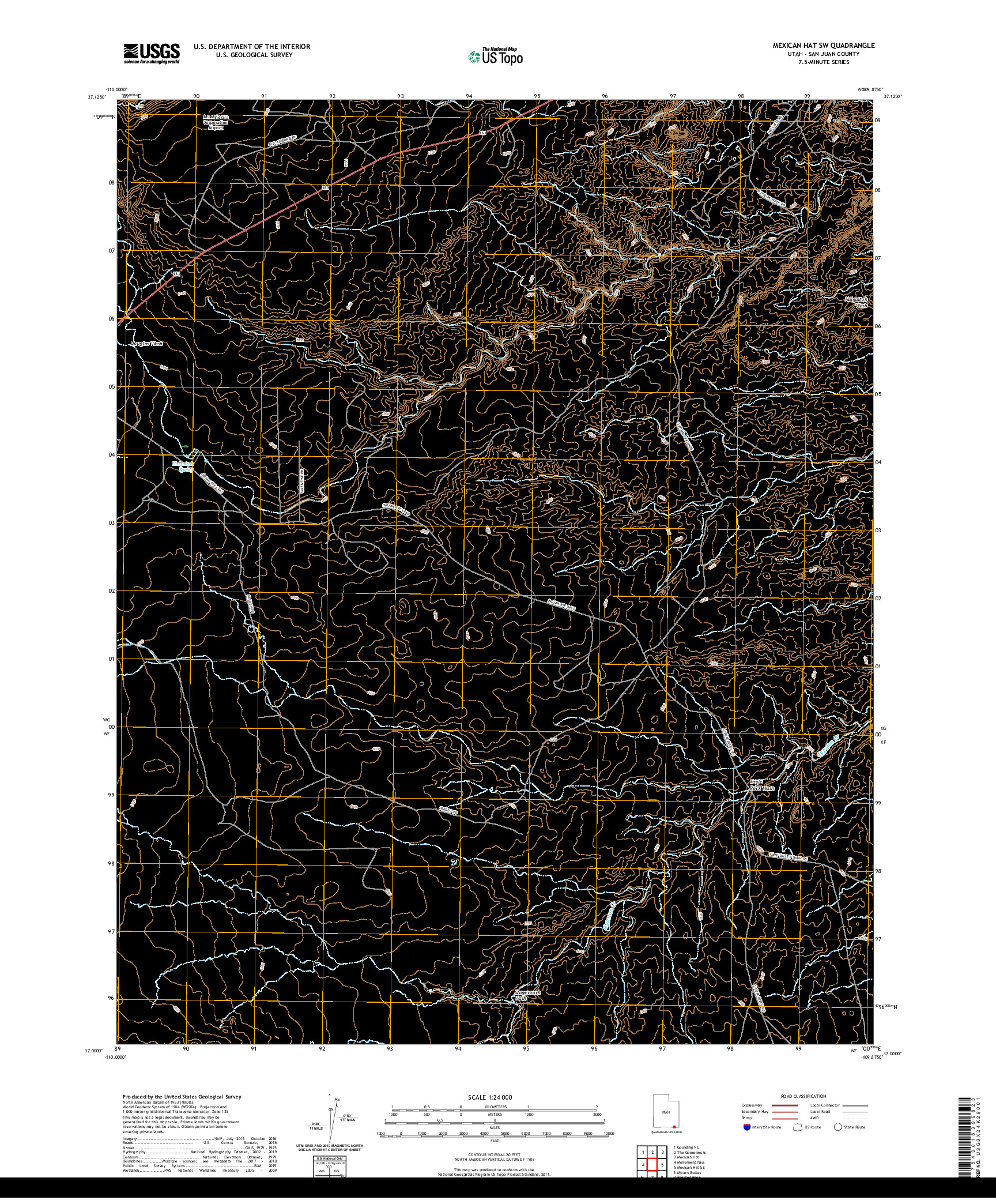 USGS US TOPO 7.5-MINUTE MAP FOR MEXICAN HAT SW, UT 2020