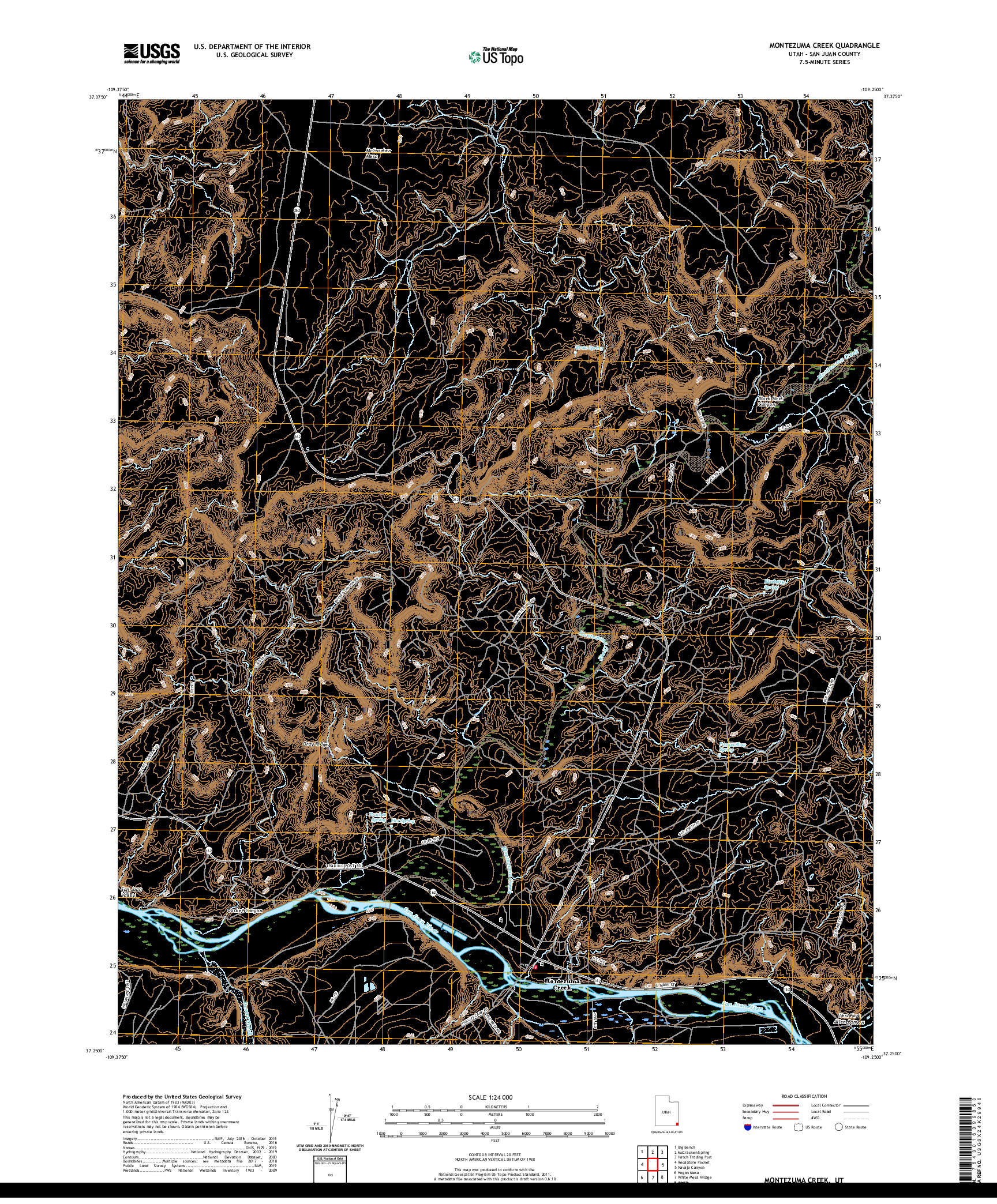 USGS US TOPO 7.5-MINUTE MAP FOR MONTEZUMA CREEK, UT 2020