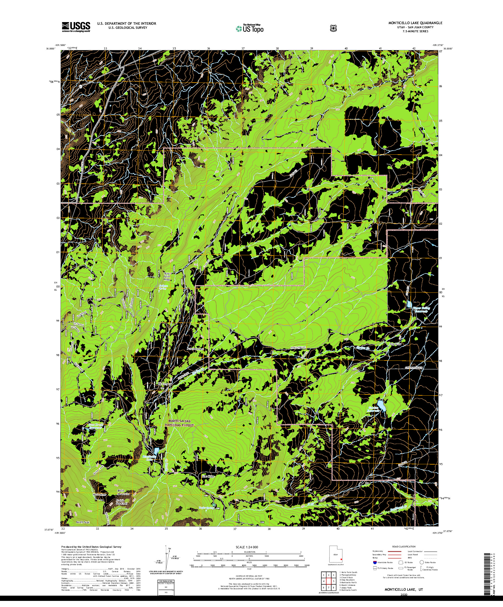 USGS US TOPO 7.5-MINUTE MAP FOR MONTICELLO LAKE, UT 2020