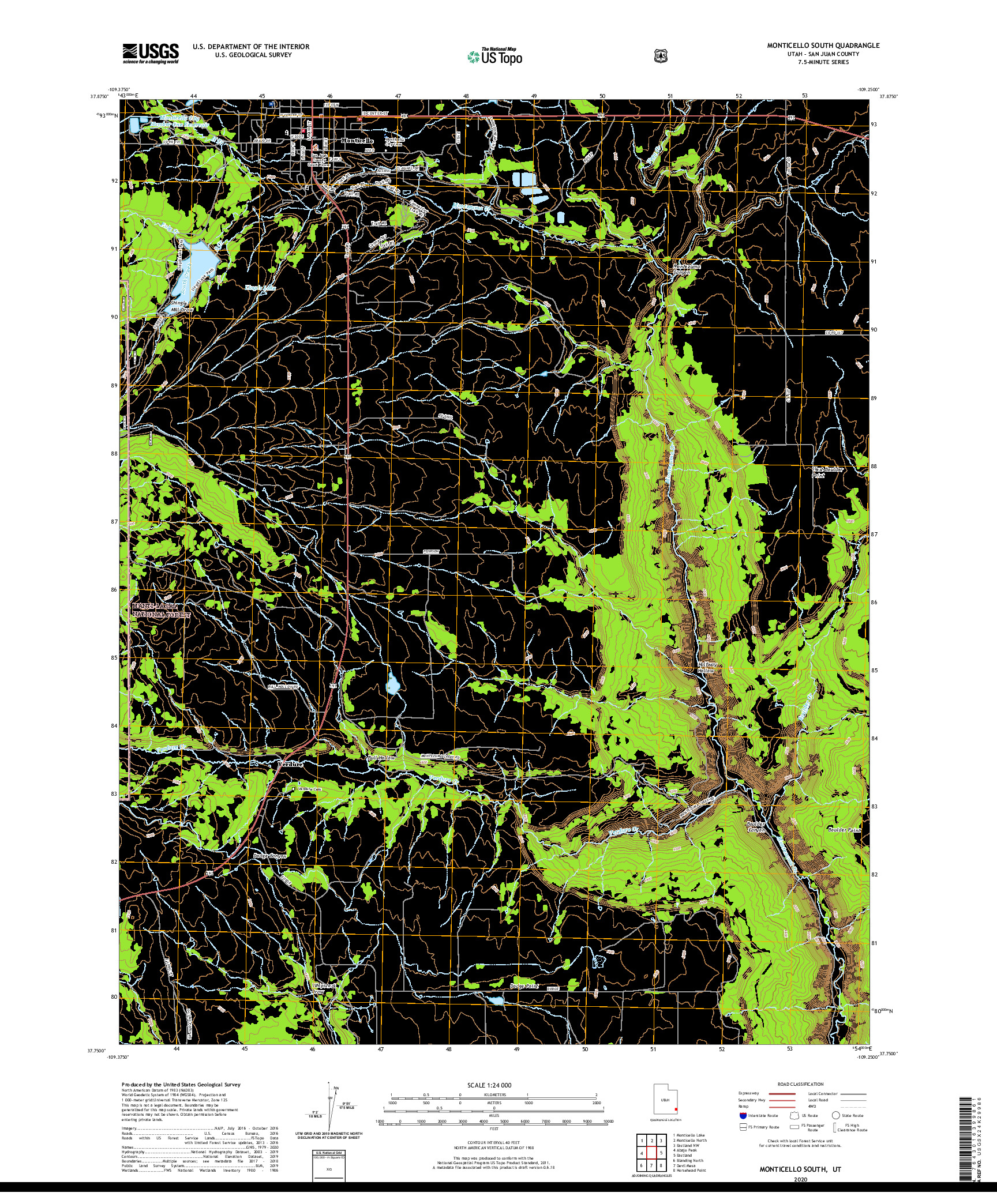 USGS US TOPO 7.5-MINUTE MAP FOR MONTICELLO SOUTH, UT 2020