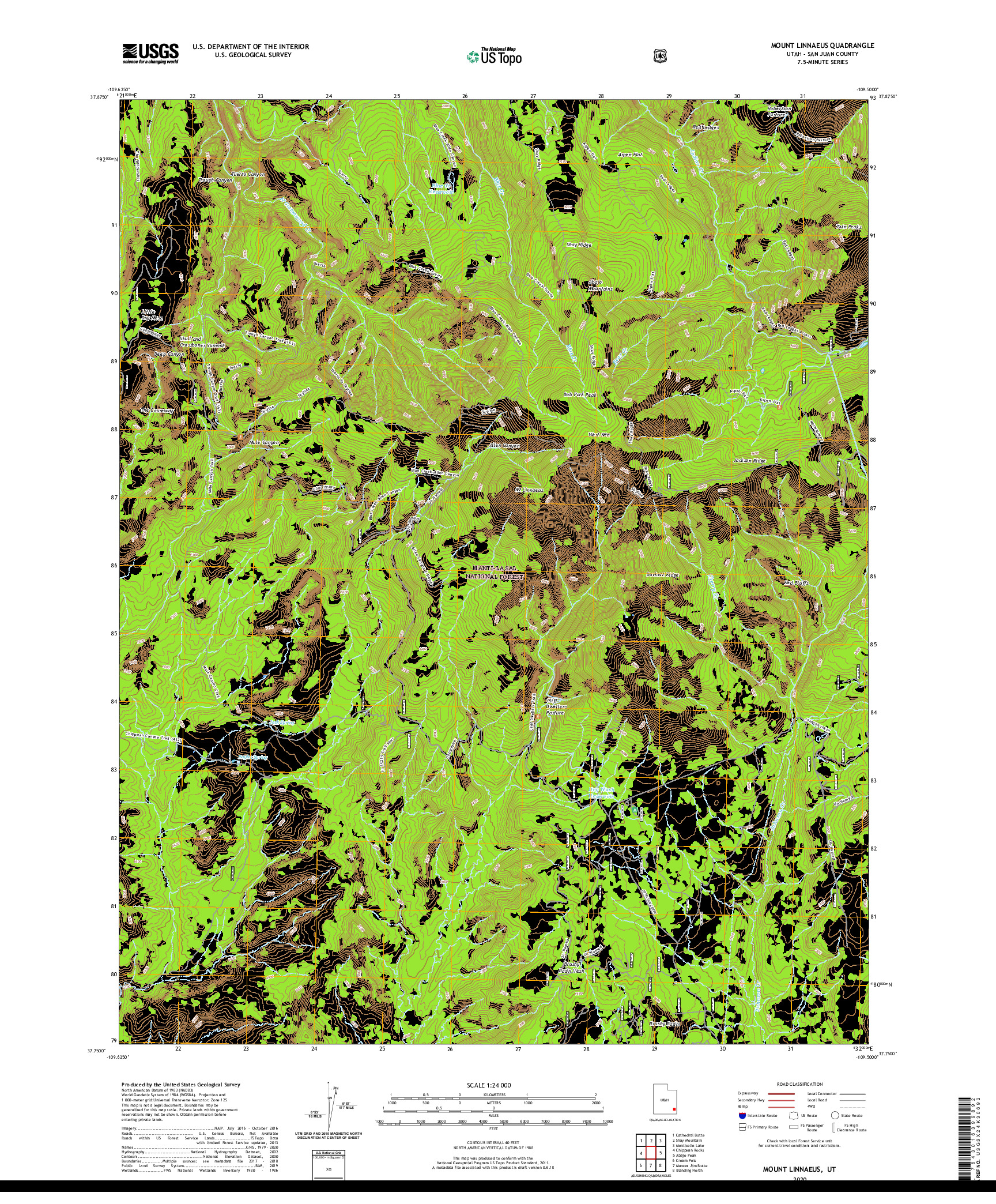 USGS US TOPO 7.5-MINUTE MAP FOR MOUNT LINNAEUS, UT 2020