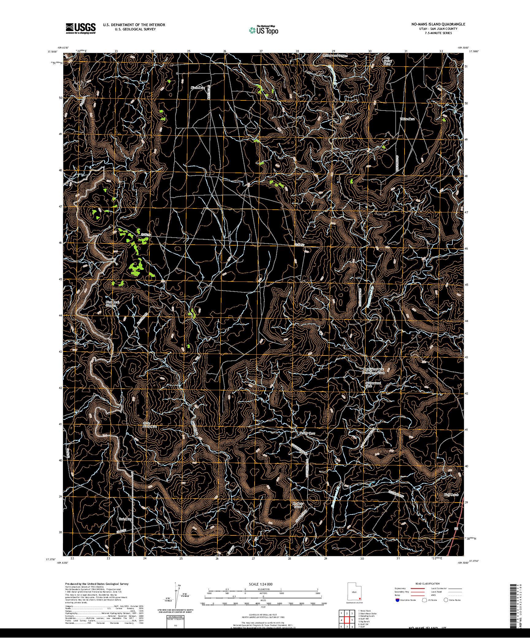 USGS US TOPO 7.5-MINUTE MAP FOR NO-MANS ISLAND, UT 2020