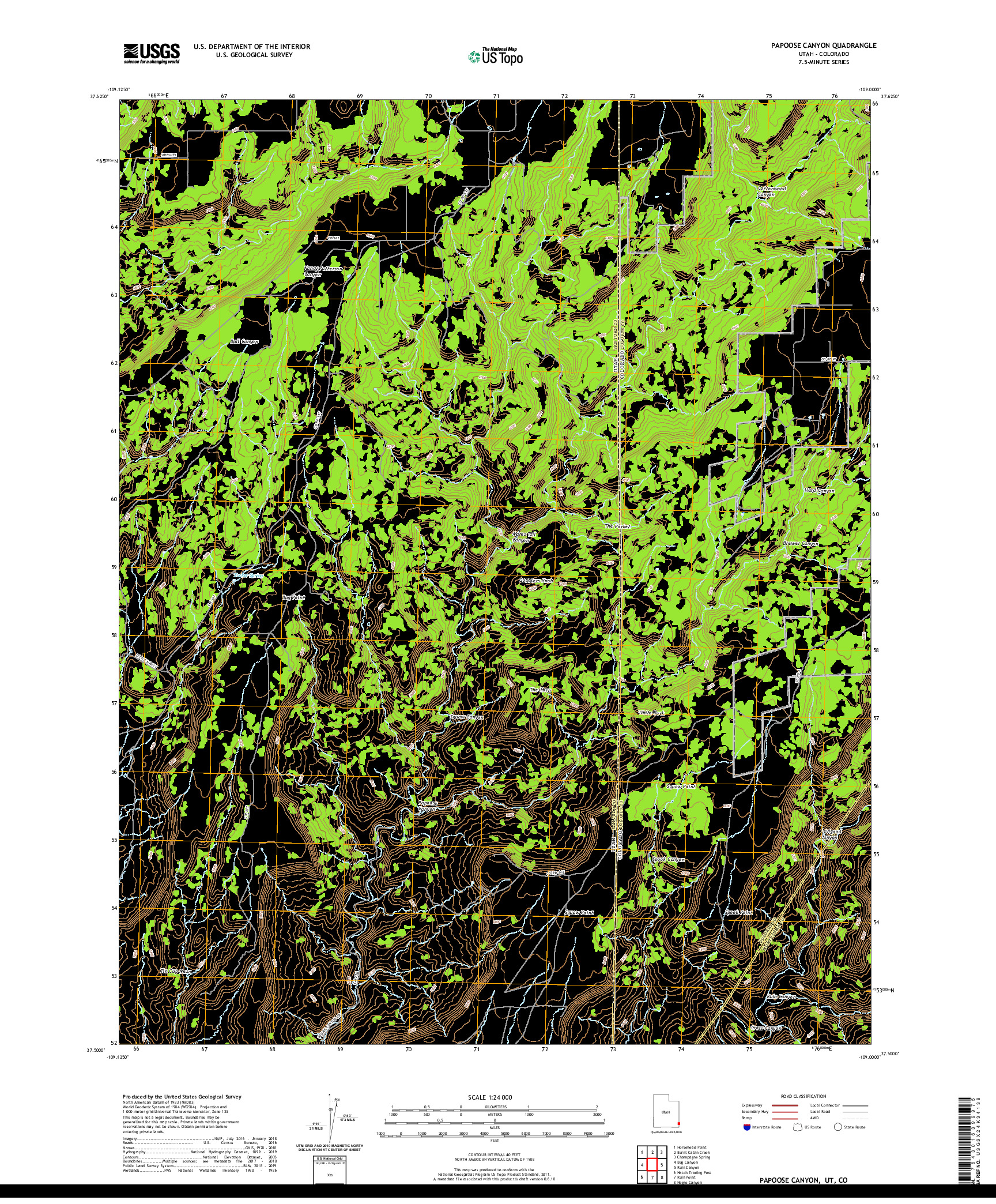 USGS US TOPO 7.5-MINUTE MAP FOR PAPOOSE CANYON, UT,CO 2020