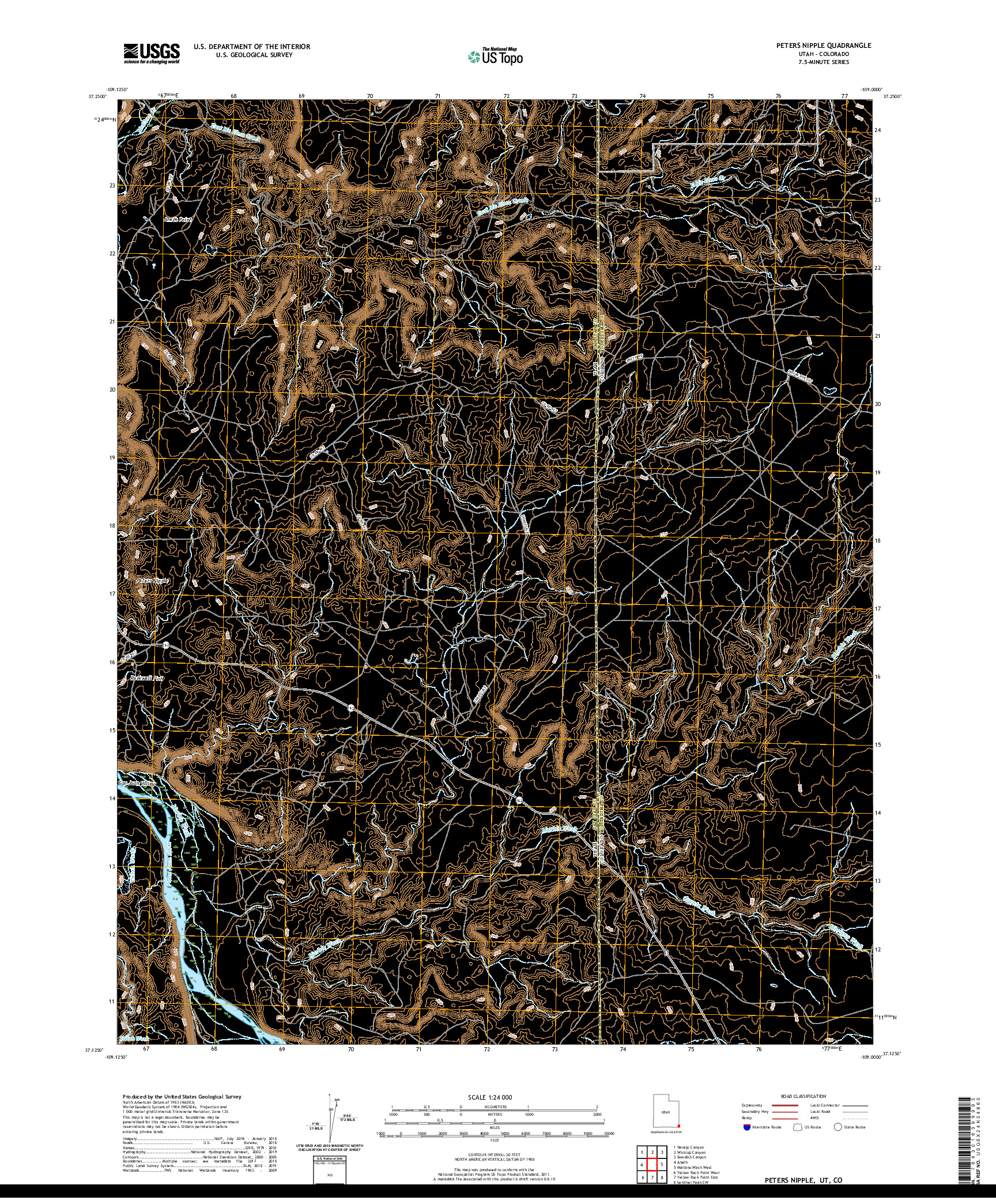 USGS US TOPO 7.5-MINUTE MAP FOR PETERS NIPPLE, UT,CO 2020