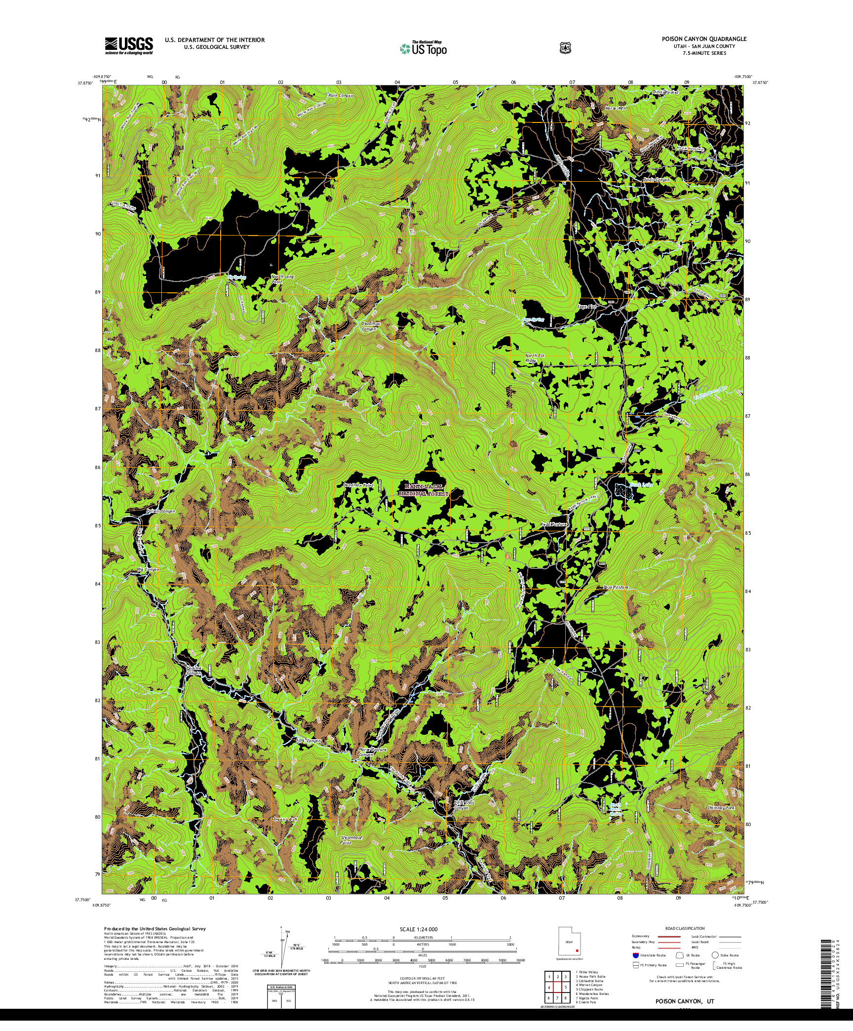 USGS US TOPO 7.5-MINUTE MAP FOR POISON CANYON, UT 2020