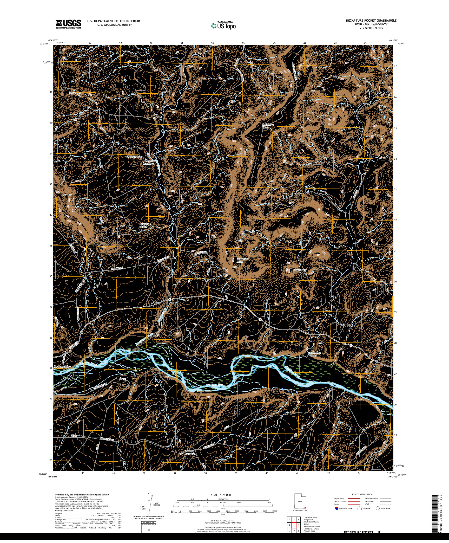 USGS US TOPO 7.5-MINUTE MAP FOR RECAPTURE POCKET, UT 2020