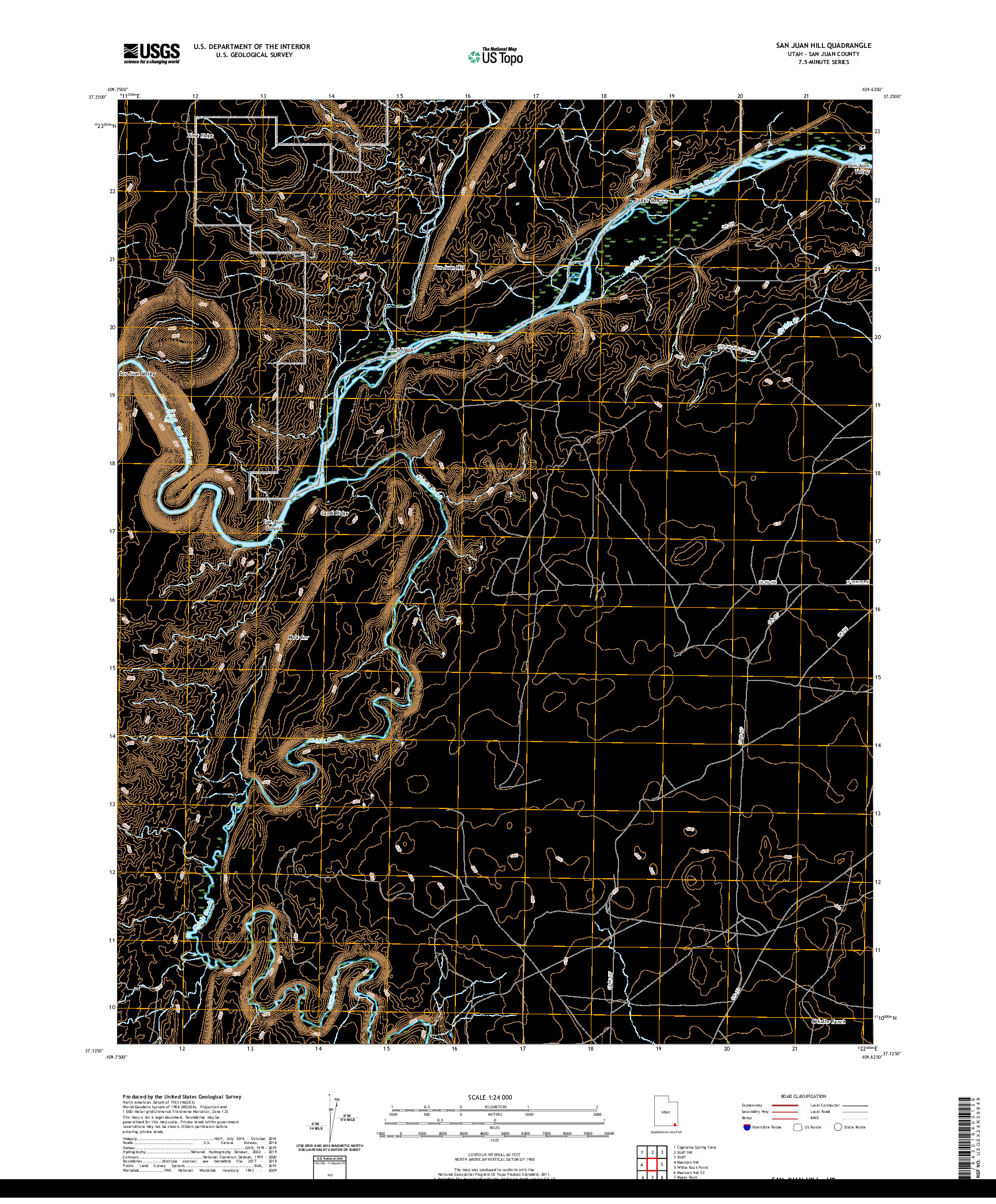 USGS US TOPO 7.5-MINUTE MAP FOR SAN JUAN HILL, UT 2020