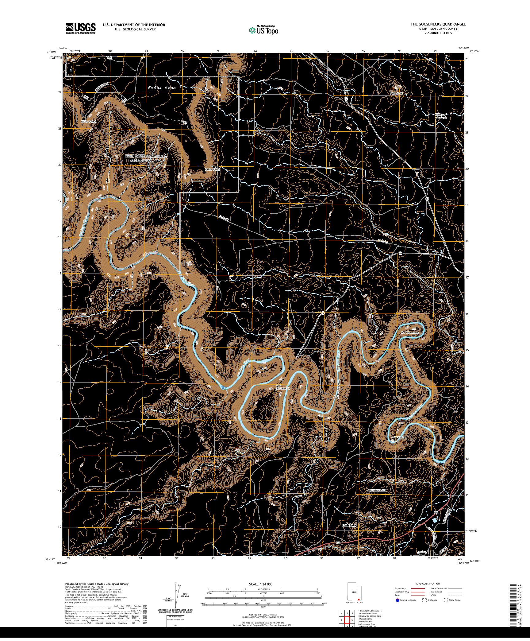 USGS US TOPO 7.5-MINUTE MAP FOR THE GOOSENECKS, UT 2020