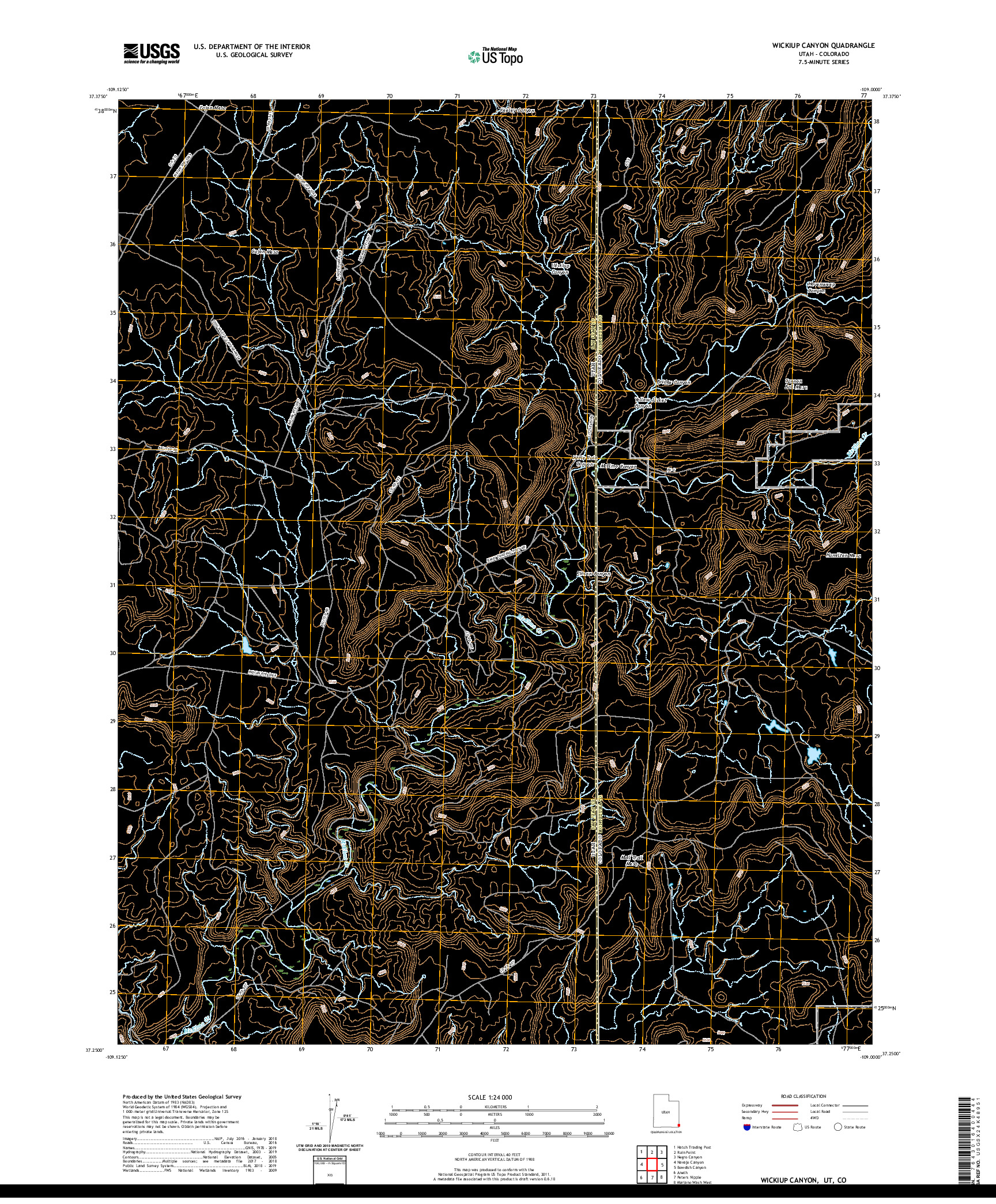 USGS US TOPO 7.5-MINUTE MAP FOR WICKIUP CANYON, UT,CO 2020