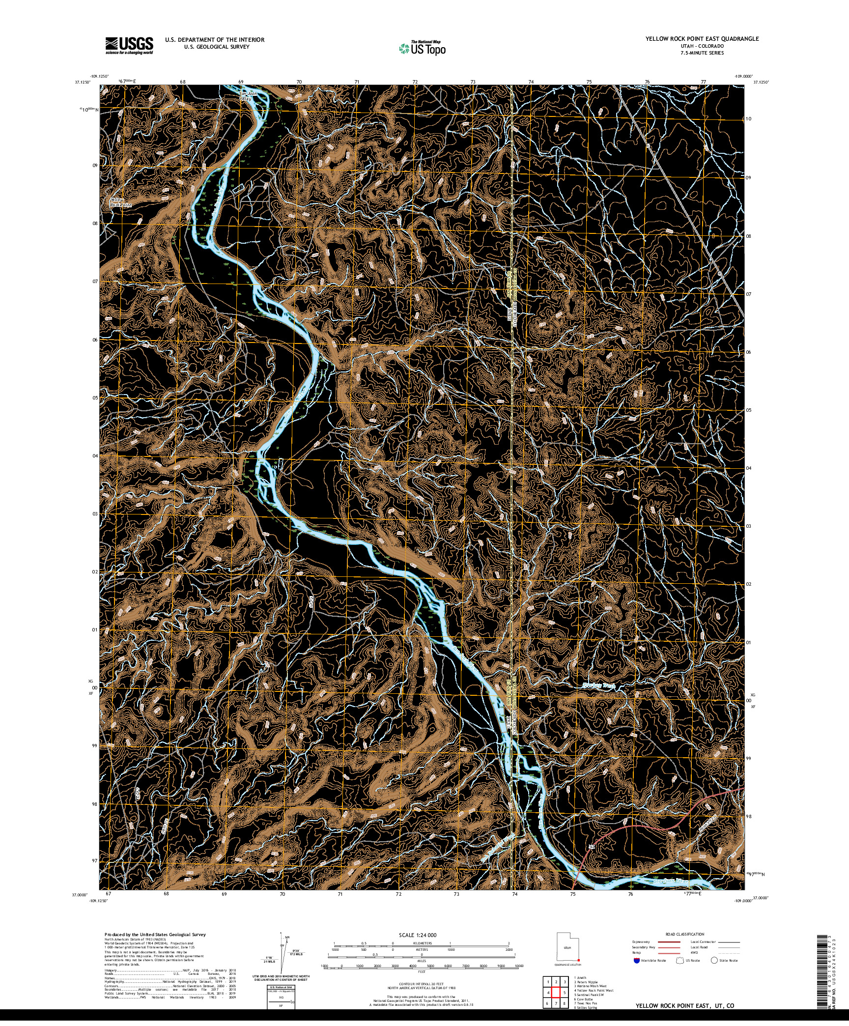 USGS US TOPO 7.5-MINUTE MAP FOR YELLOW ROCK POINT EAST, UT,CO 2020