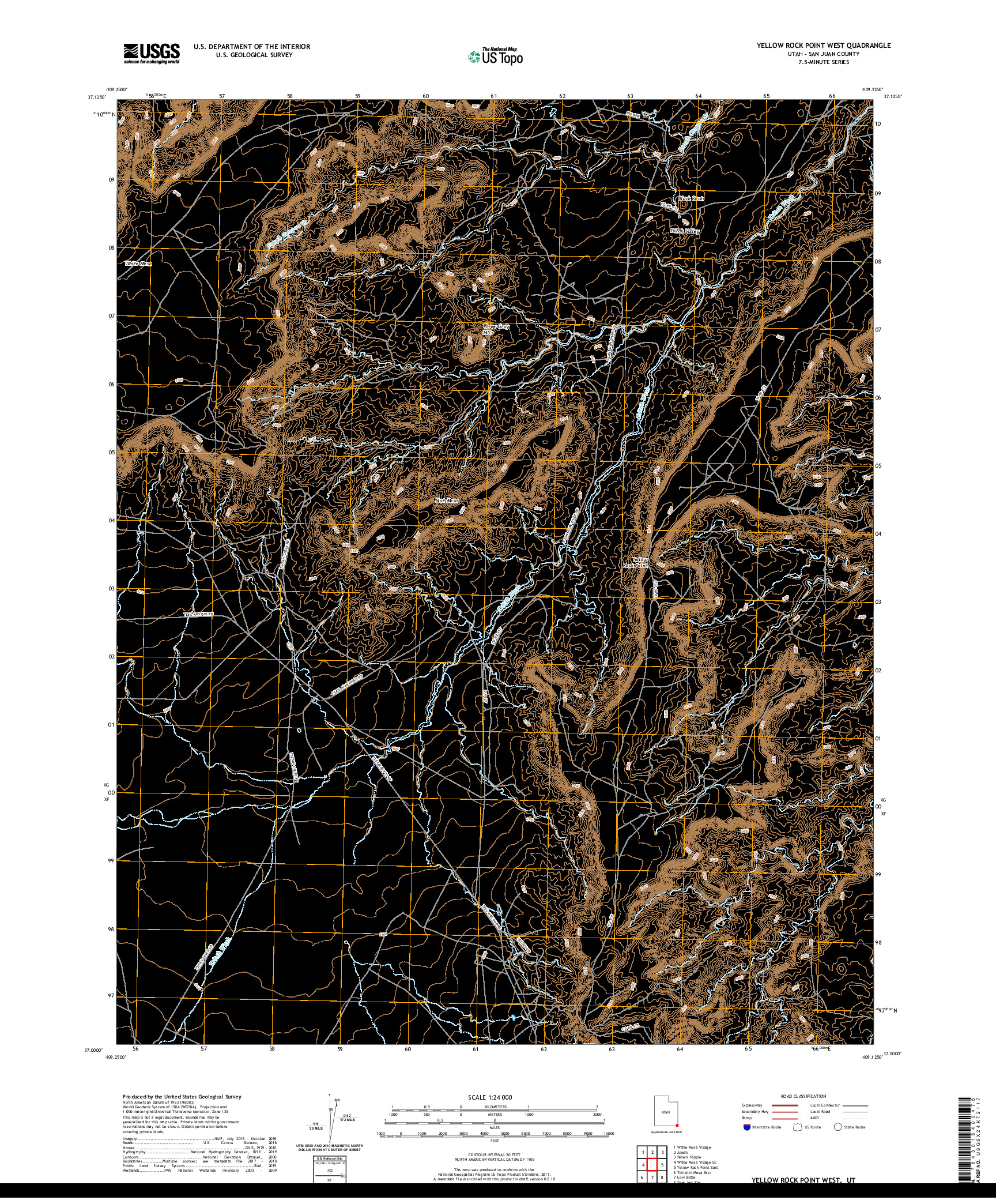 USGS US TOPO 7.5-MINUTE MAP FOR YELLOW ROCK POINT WEST, UT 2020